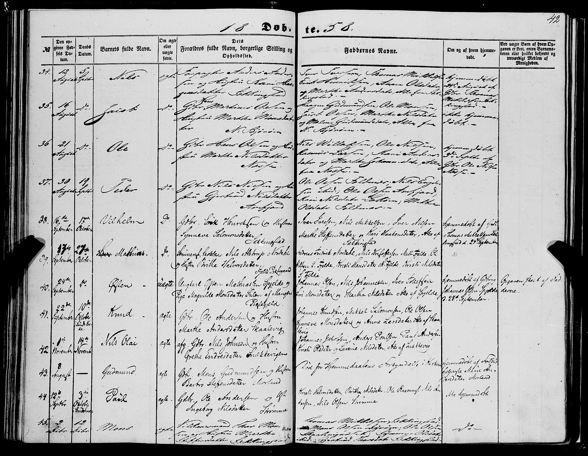 Fjell sokneprestembete, SAB/A-75301/H/Haa: Parish register (official) no. A 2, 1847-1864, p. 42