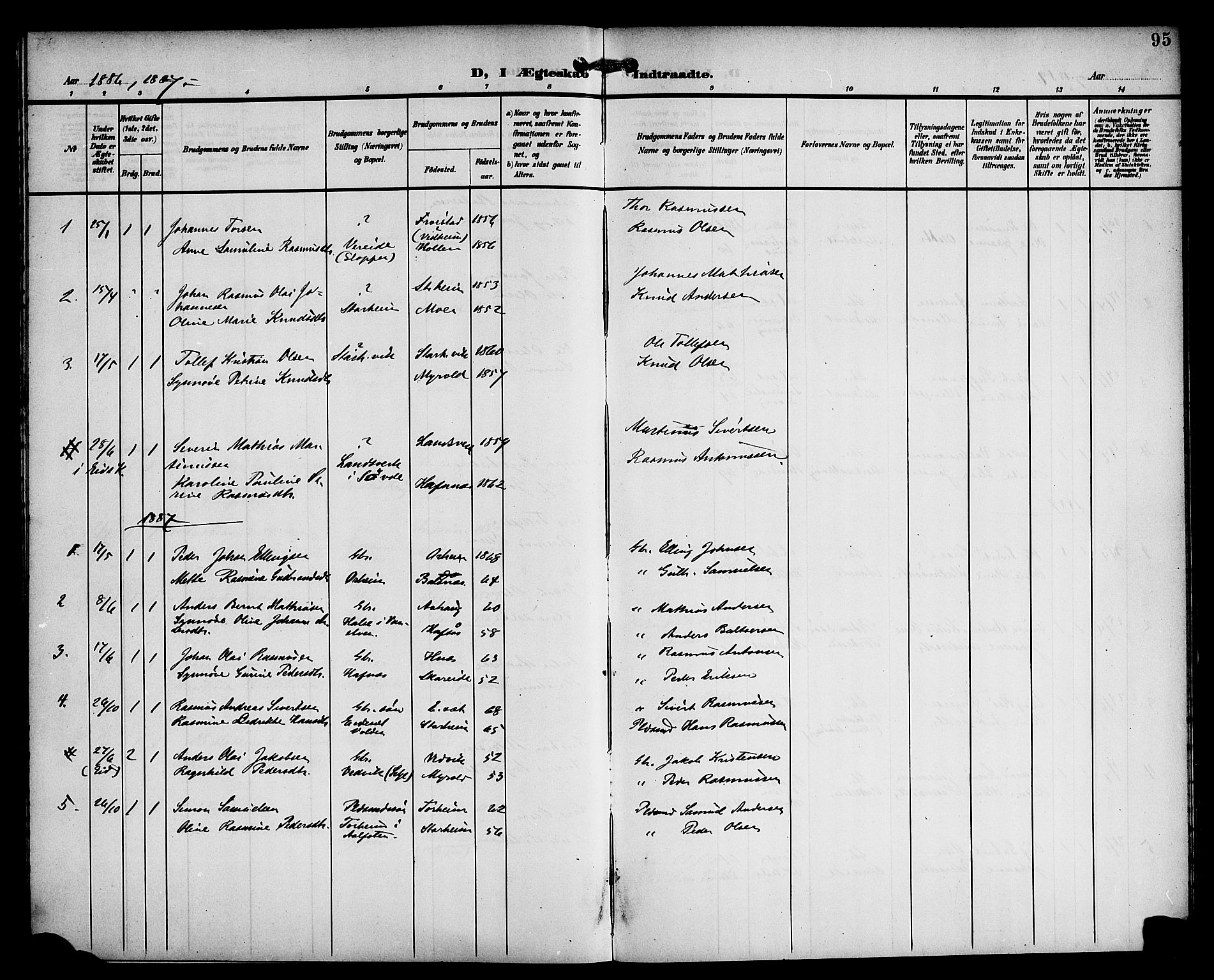 Eid sokneprestembete, SAB/A-82301/H/Haa/Haac/L0001: Parish register (official) no. C 1, 1879-1899, p. 95