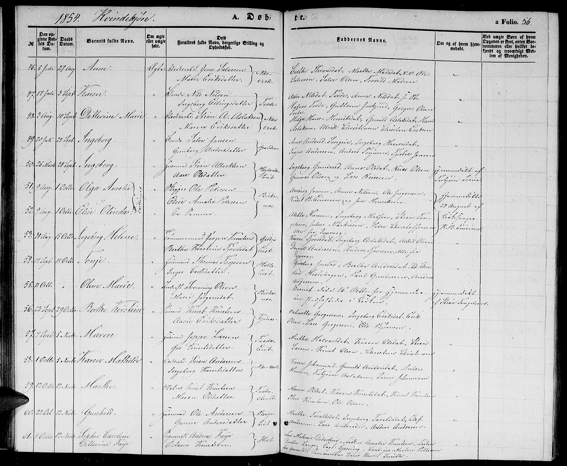 Holt sokneprestkontor, SAK/1111-0021/F/Fb/L0007: Parish register (copy) no. B 7, 1849-1858, p. 56