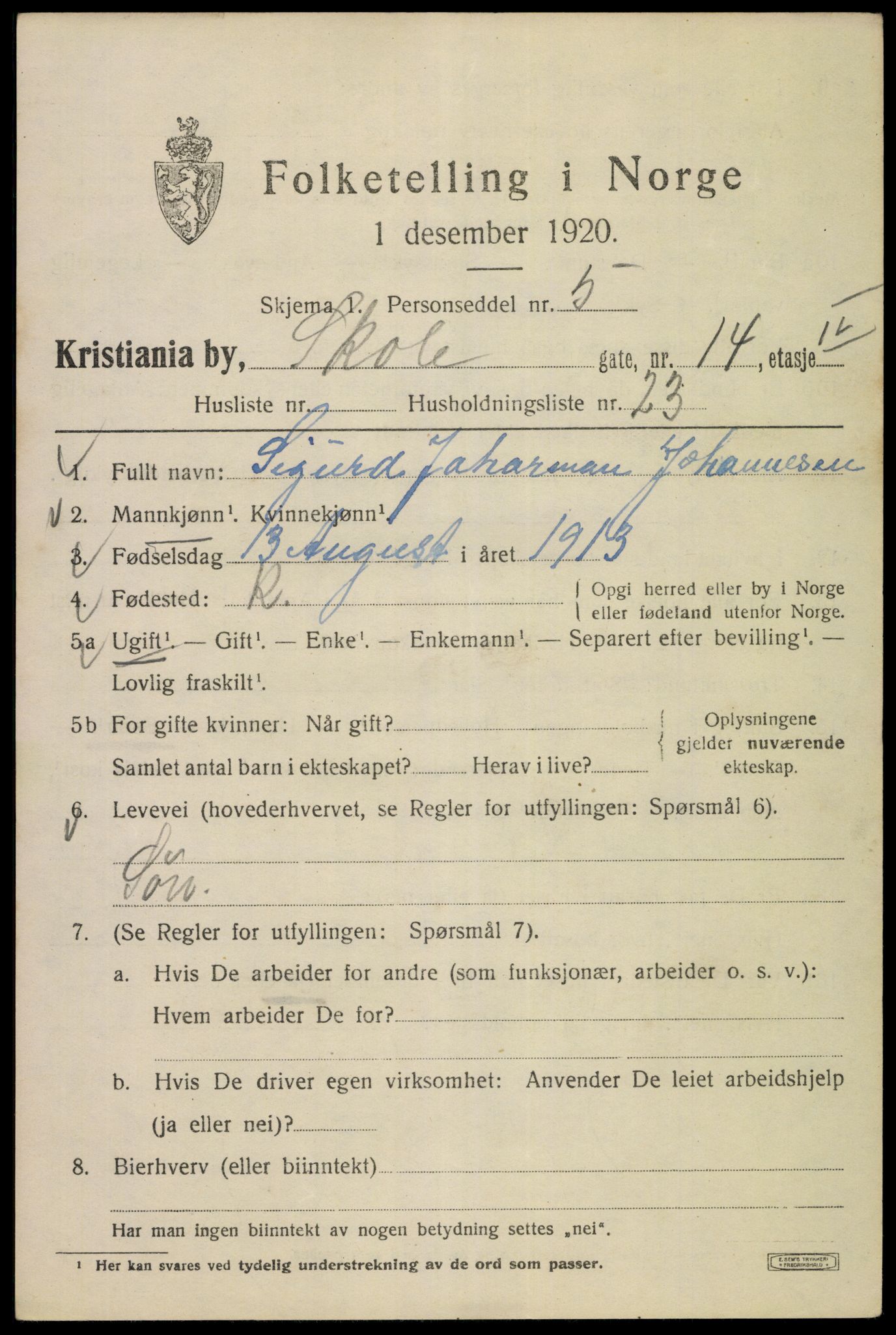 SAO, 1920 census for Kristiania, 1920, p. 515299