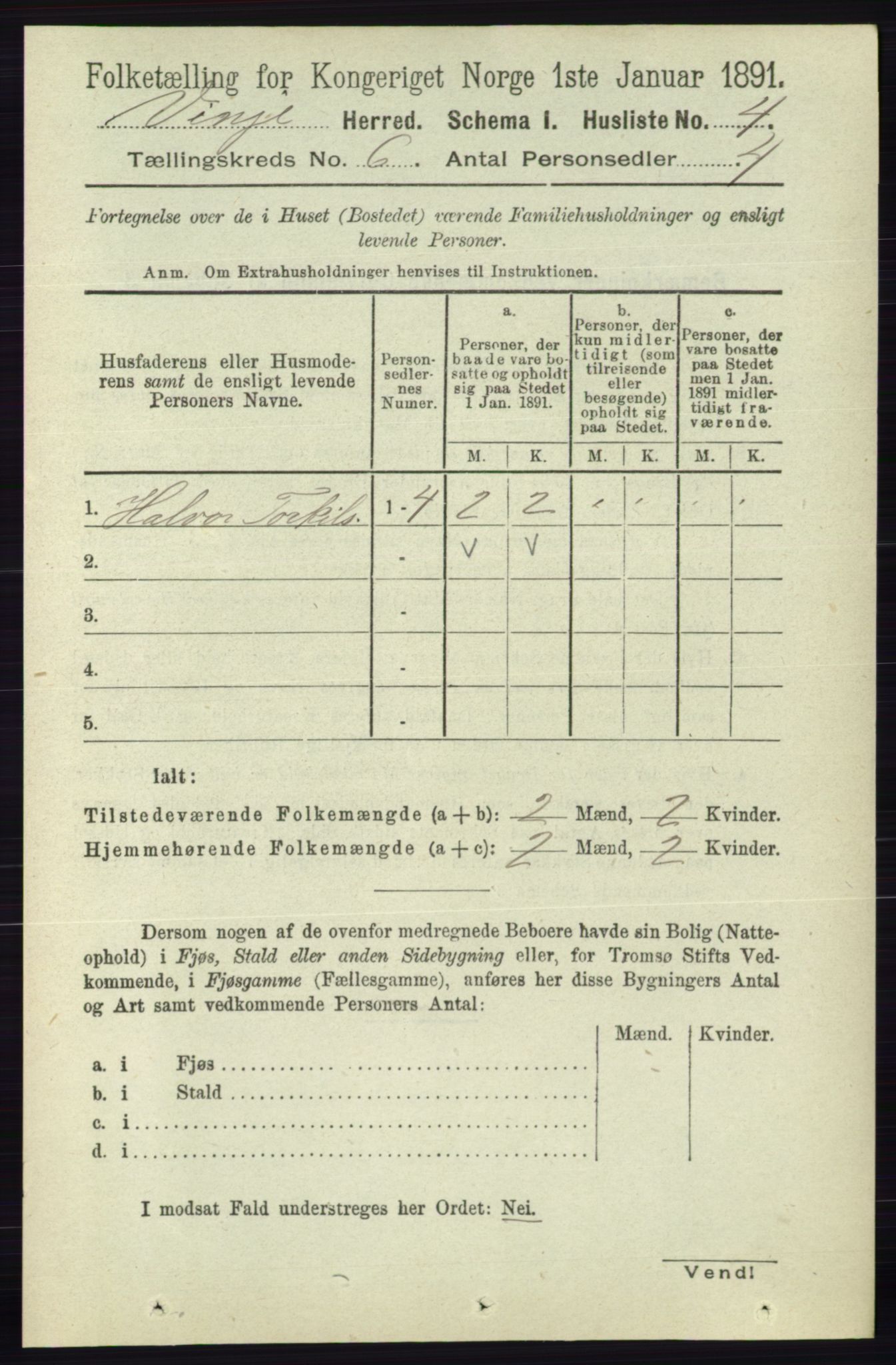 RA, 1891 census for 0834 Vinje, 1891, p. 1360