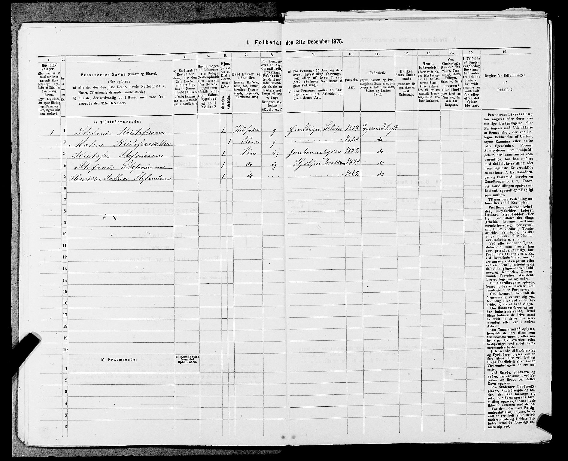 SAST, 1875 census for 1116L Eigersund/Eigersund og Ogna, 1875, p. 866