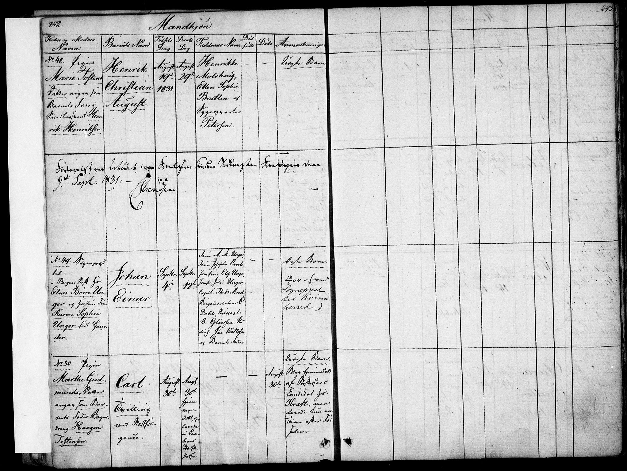 Rikshospitalet prestekontor Kirkebøker, AV/SAO-A-10309b/F/L0001: Parish register (official) no. 1, 1818-1832, p. 242-243