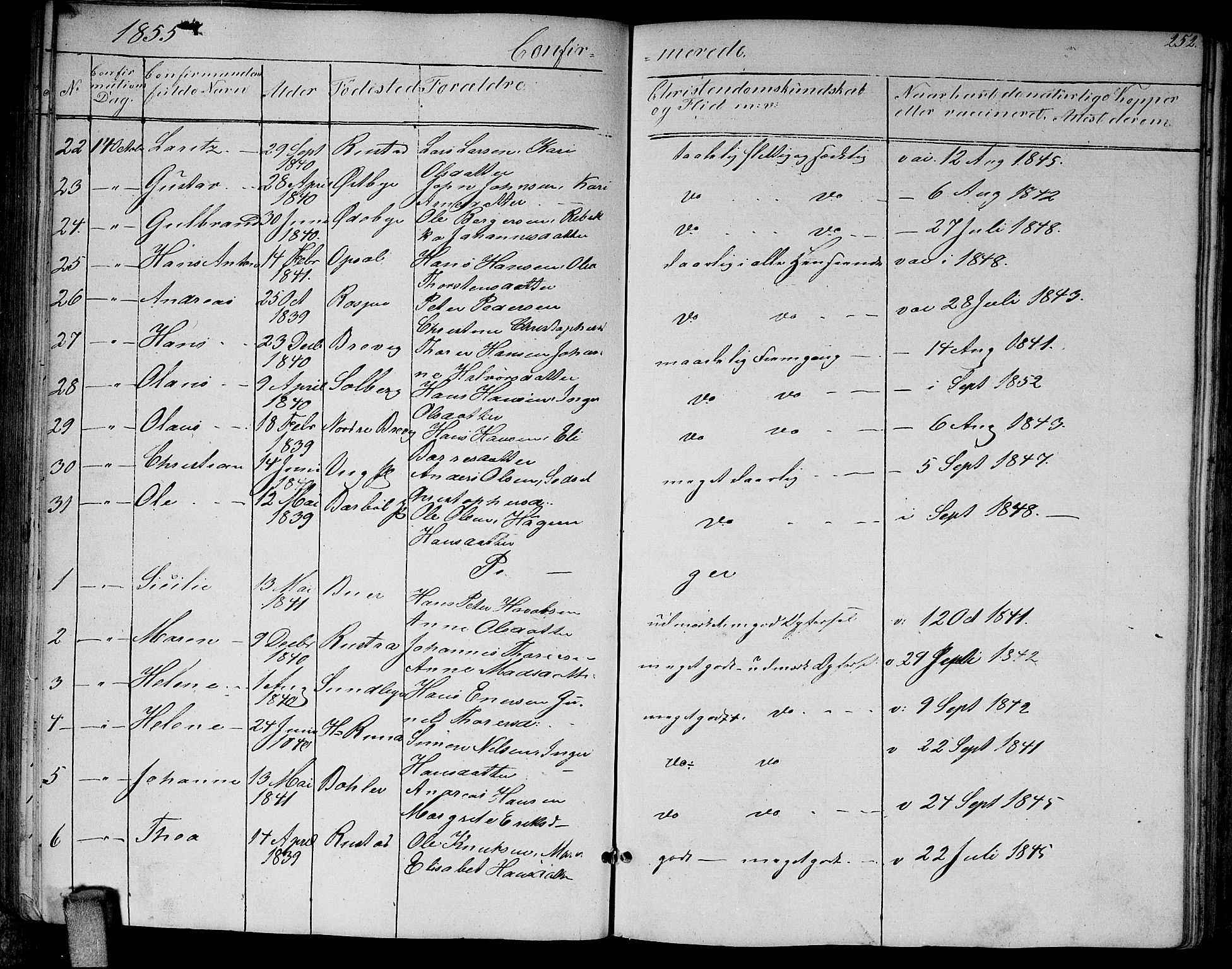 Enebakk prestekontor Kirkebøker, AV/SAO-A-10171c/G/Ga/L0004: Parish register (copy) no. I 4, 1850-1866, p. 252