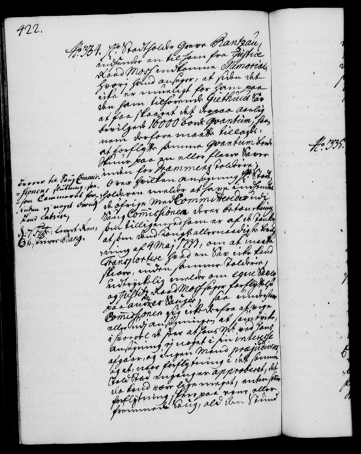 Rentekammeret, Kammerkanselliet, AV/RA-EA-3111/G/Gh/Gha/L0016: Norsk ekstraktmemorialprotokoll (merket RK 53.61), 1734-1735, p. 422