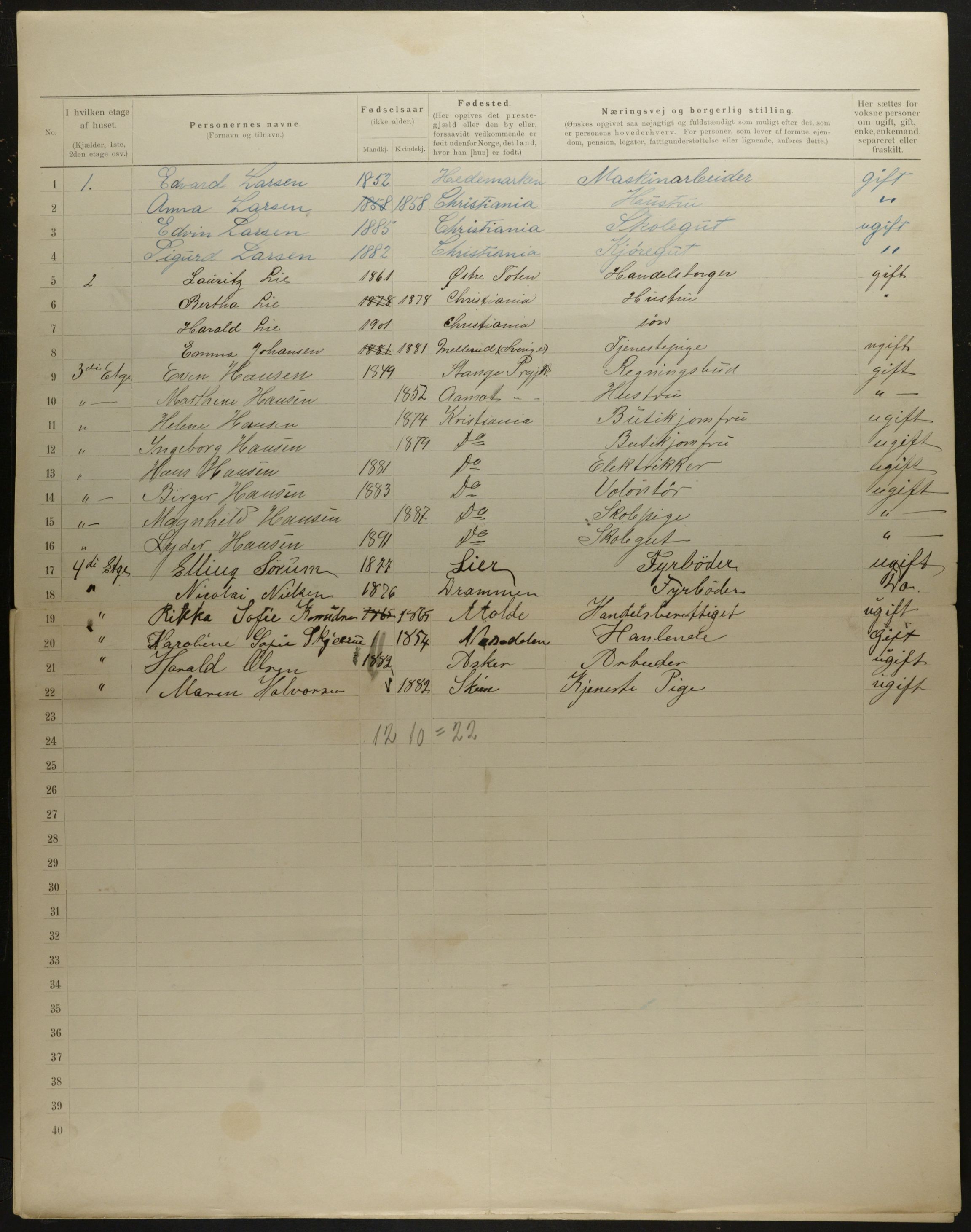 OBA, Municipal Census 1901 for Kristiania, 1901, p. 8037