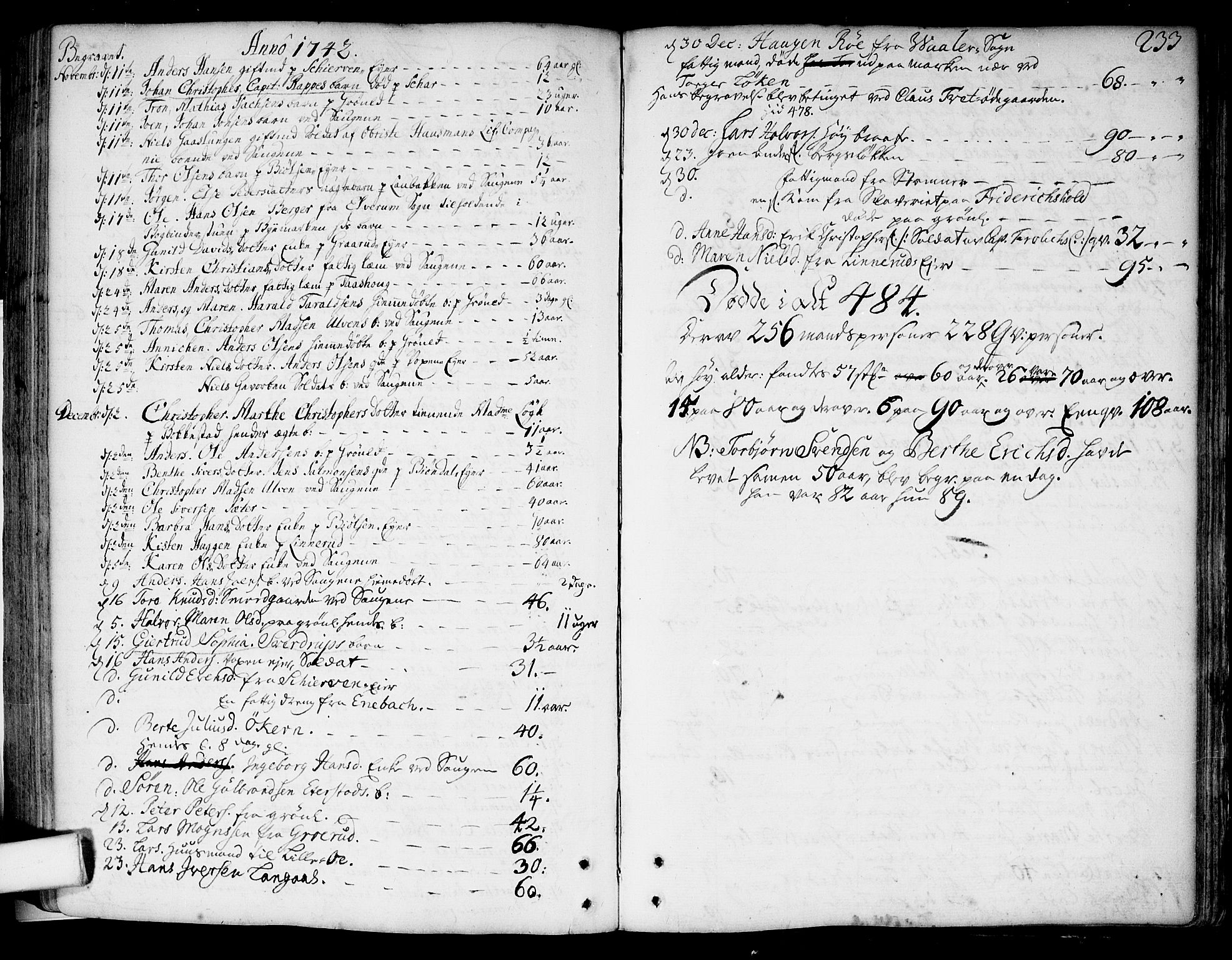 Aker prestekontor kirkebøker, SAO/A-10861/F/L0007: Parish register (official) no. 7, 1734-1748, p. 233