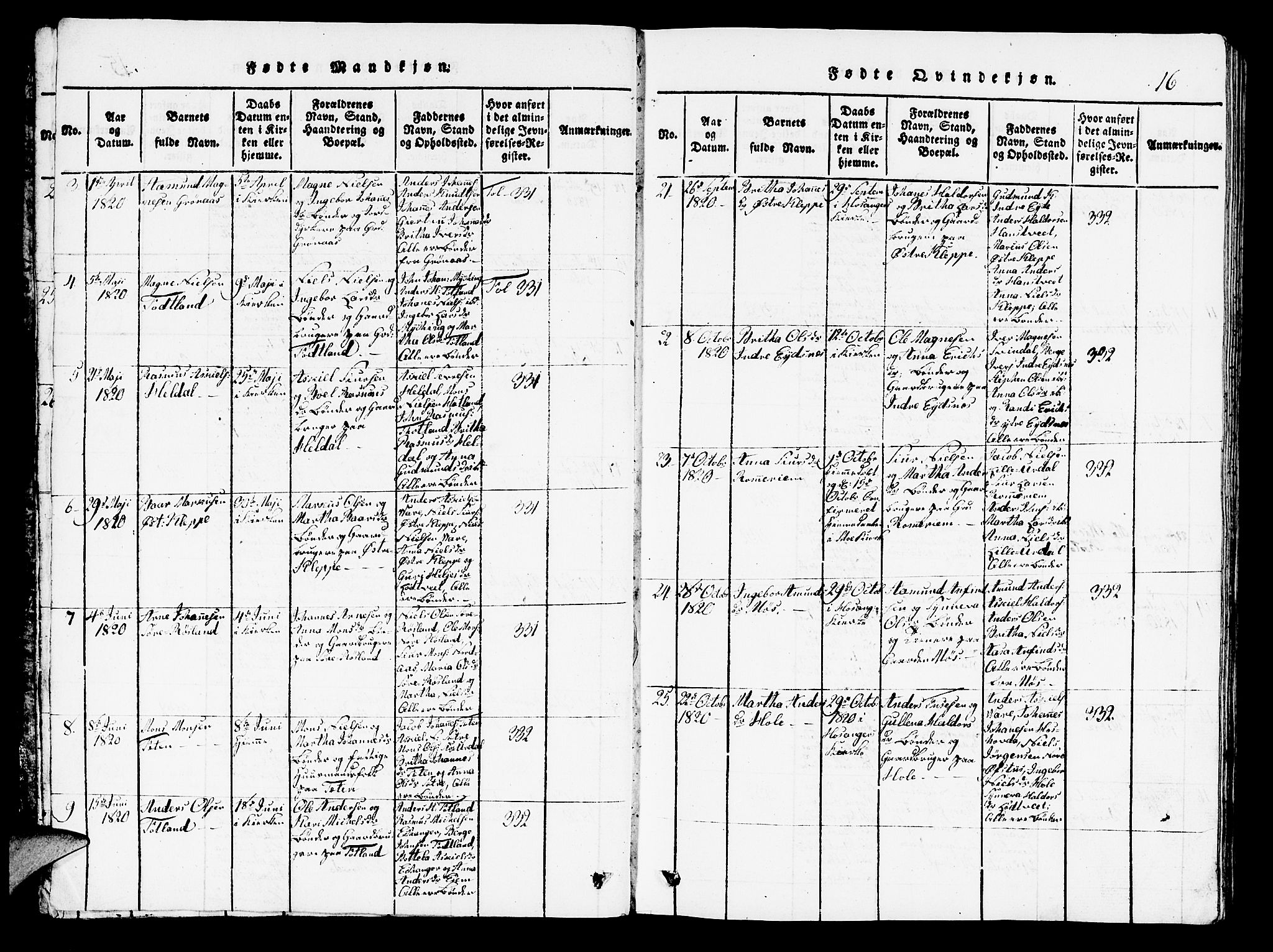 Hosanger sokneprestembete, AV/SAB-A-75801/H/Hab: Parish register (copy) no. A 1 /1, 1816-1856, p. 16