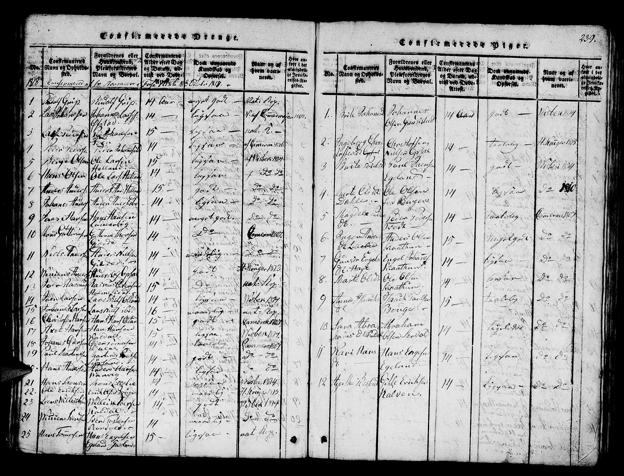 Os sokneprestembete, AV/SAB-A-99929: Parish register (official) no. A 12, 1816-1825, p. 239