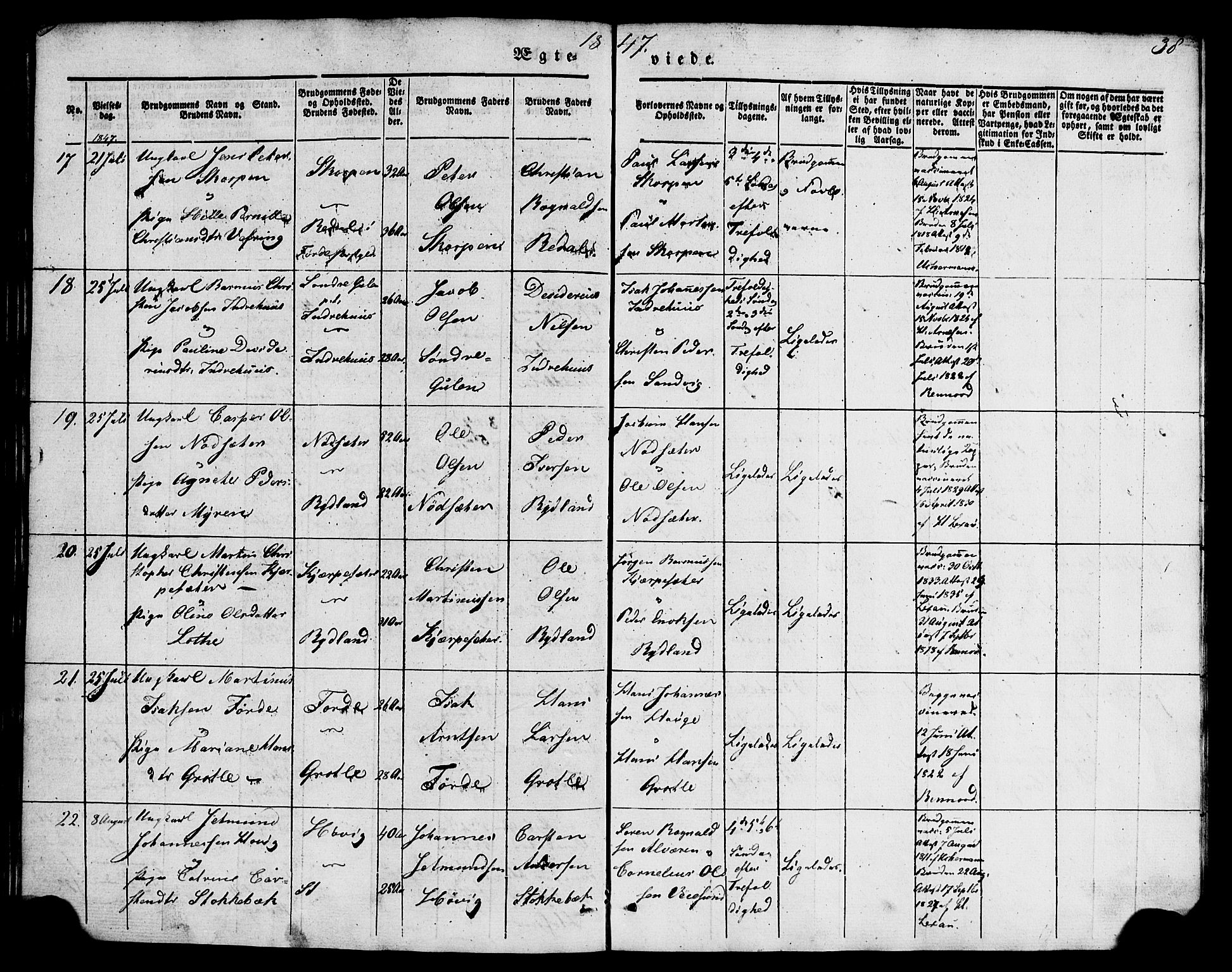 Kinn sokneprestembete, AV/SAB-A-80801/H/Haa/Haaa/L0009: Parish register (official) no. A 9, 1841-1852, p. 38