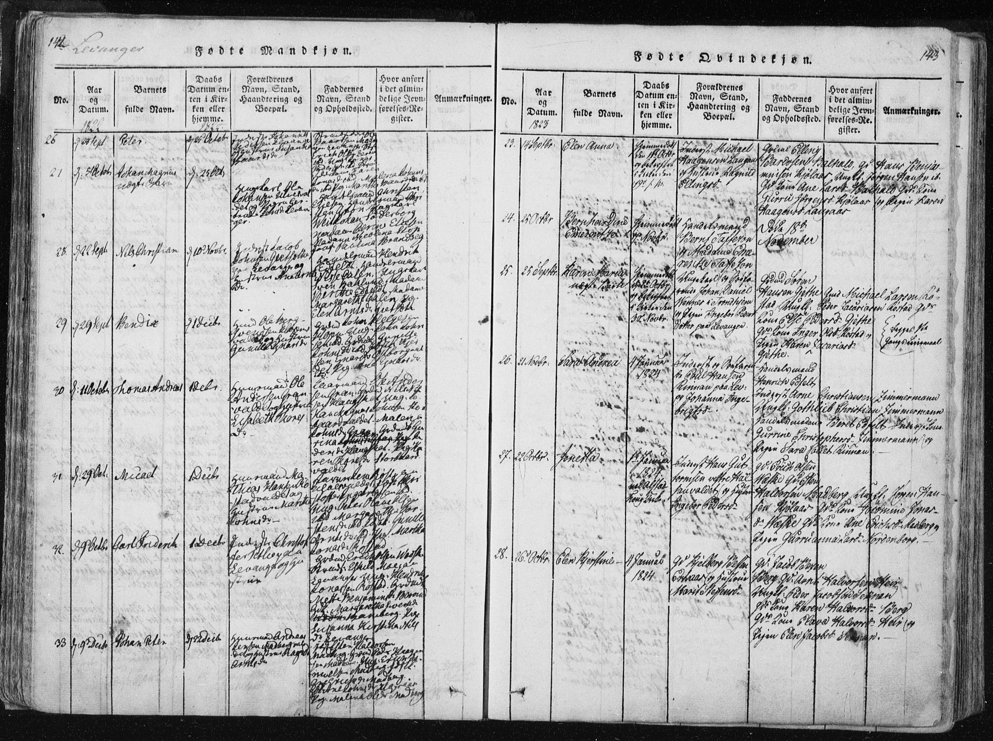 Ministerialprotokoller, klokkerbøker og fødselsregistre - Nord-Trøndelag, SAT/A-1458/717/L0148: Parish register (official) no. 717A04 /2, 1816-1825, p. 142-143