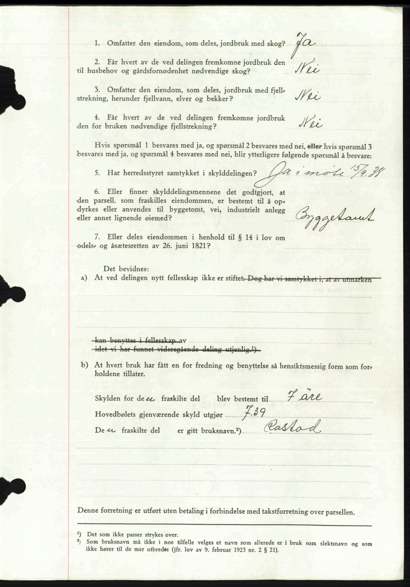 Toten tingrett, SAH/TING-006/H/Hb/Hbc/L0004: Mortgage book no. Hbc-04, 1938-1938, Diary no: : 2098/1938