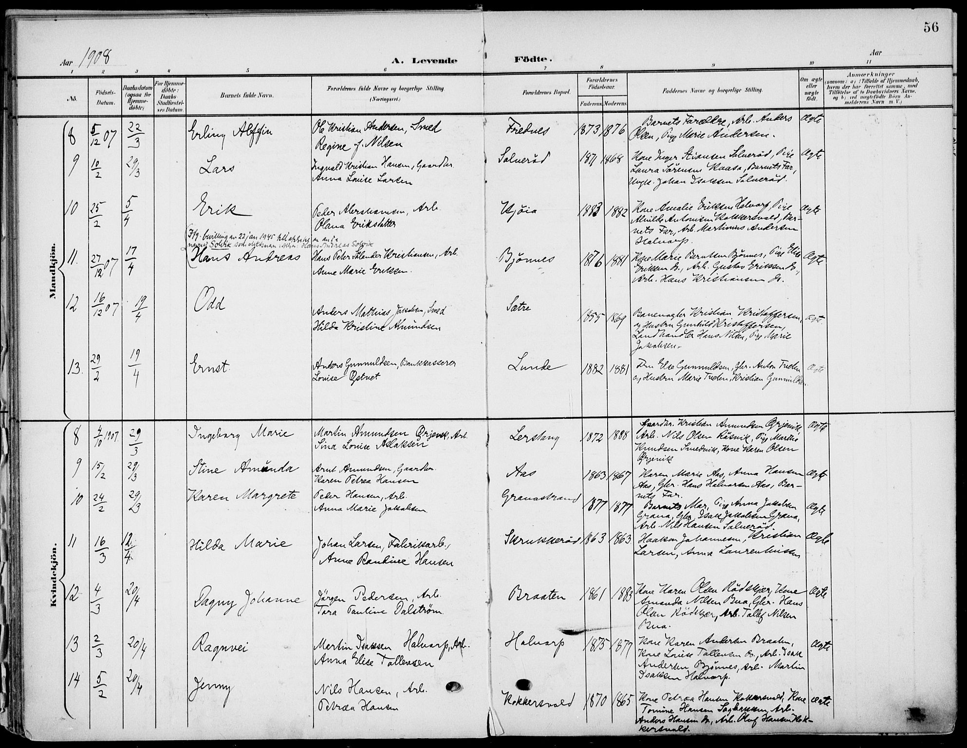 Eidanger kirkebøker, SAKO/A-261/F/Fa/L0013: Parish register (official) no. 13, 1900-1913, p. 56