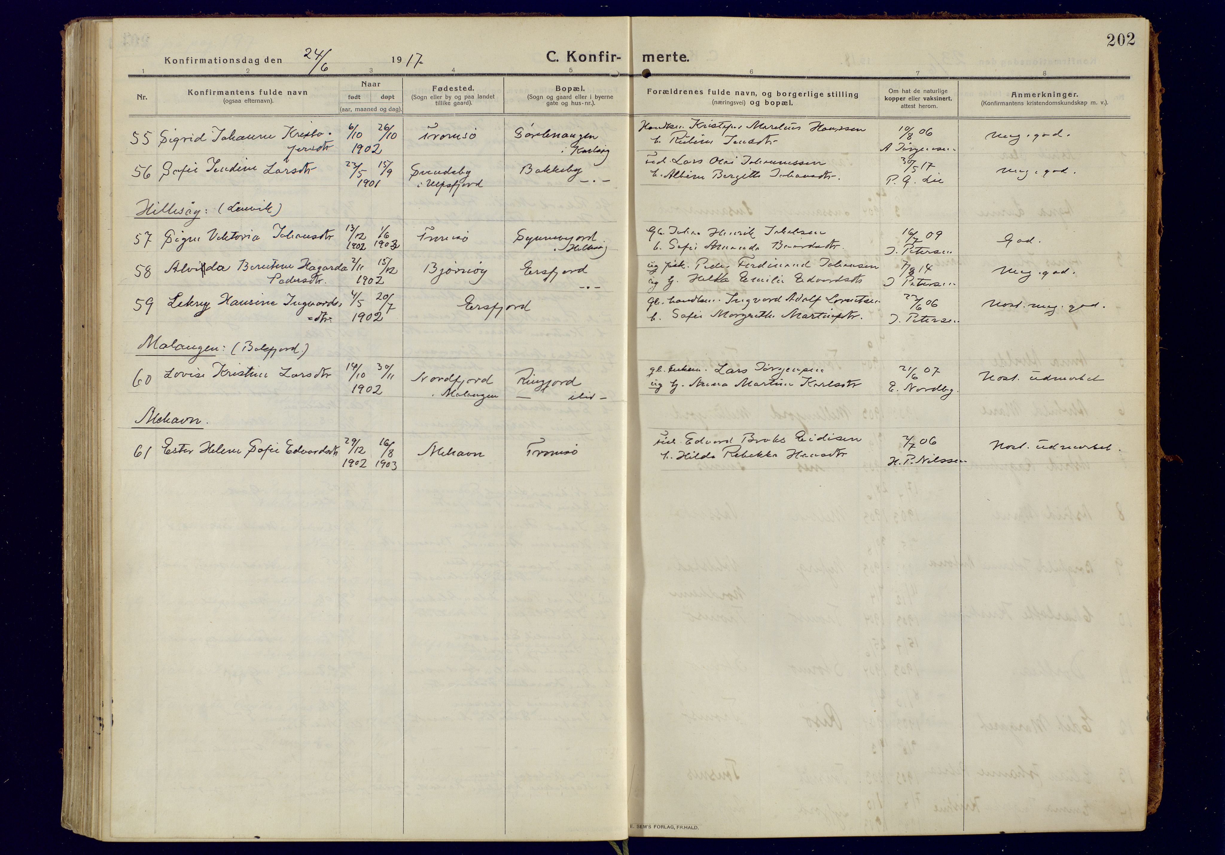 Tromsøysund sokneprestkontor, AV/SATØ-S-1304/G/Ga/L0008kirke: Parish register (official) no. 8, 1914-1922, p. 202