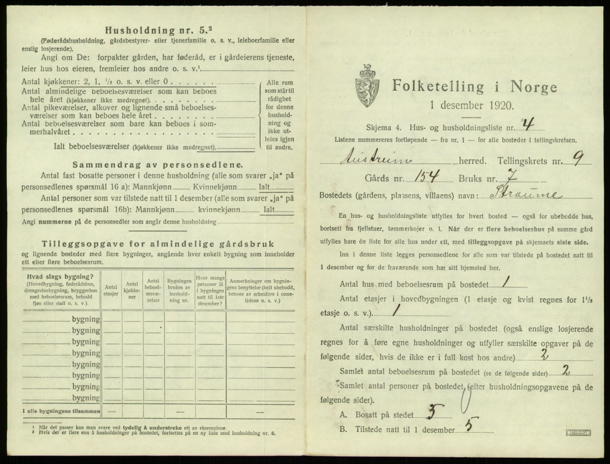 SAB, 1920 census for Austrheim, 1920, p. 427