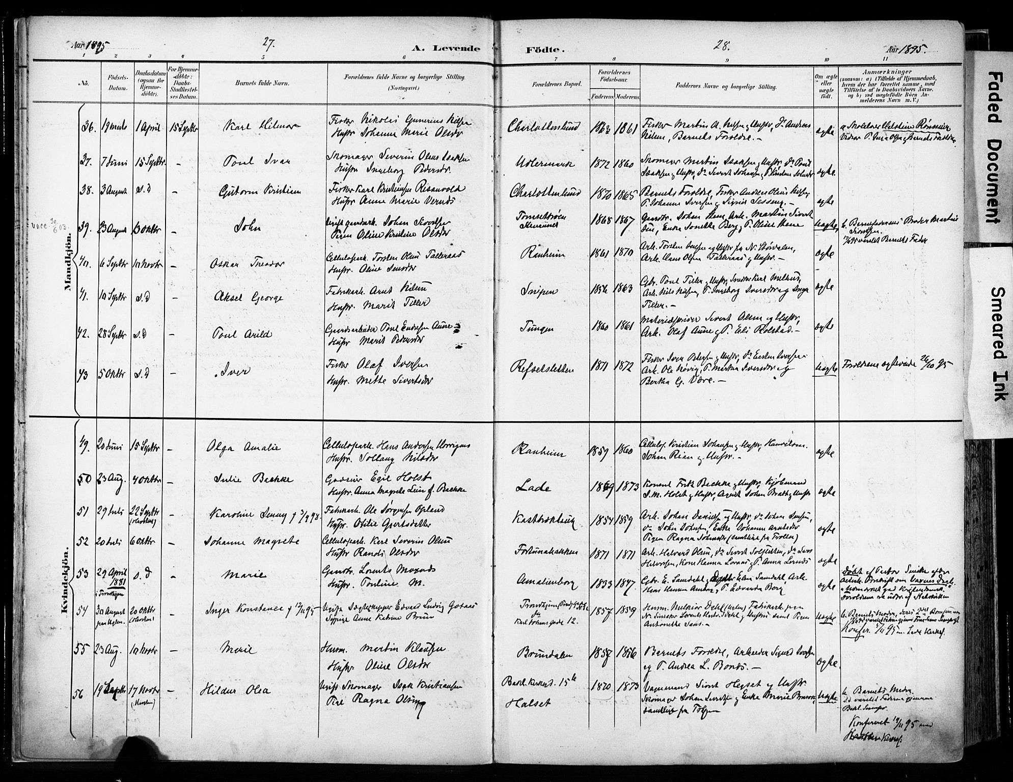 Ministerialprotokoller, klokkerbøker og fødselsregistre - Sør-Trøndelag, SAT/A-1456/606/L0301: Parish register (official) no. 606A16, 1894-1907, p. 27-28
