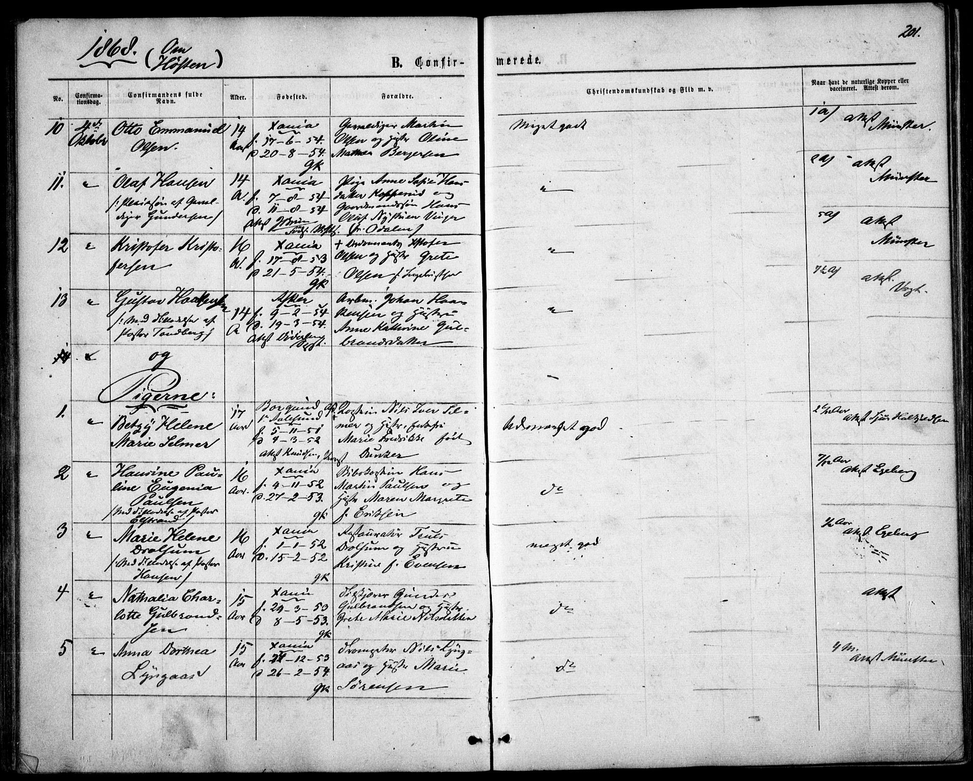 Garnisonsmenigheten Kirkebøker, AV/SAO-A-10846/F/Fa/L0010: Parish register (official) no. 10, 1859-1869, p. 201