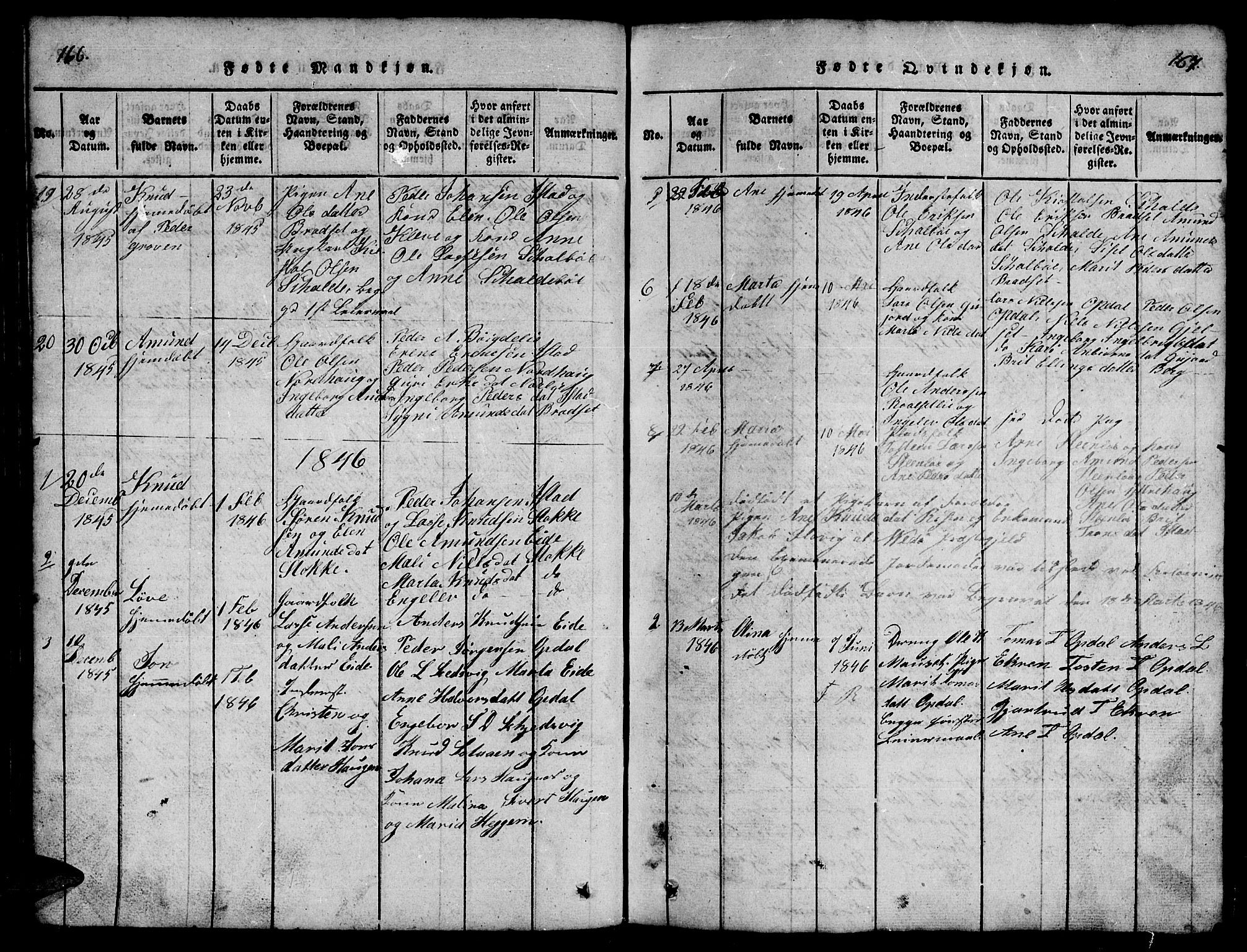 Ministerialprotokoller, klokkerbøker og fødselsregistre - Møre og Romsdal, SAT/A-1454/557/L0683: Parish register (copy) no. 557C01, 1818-1862, p. 166-167