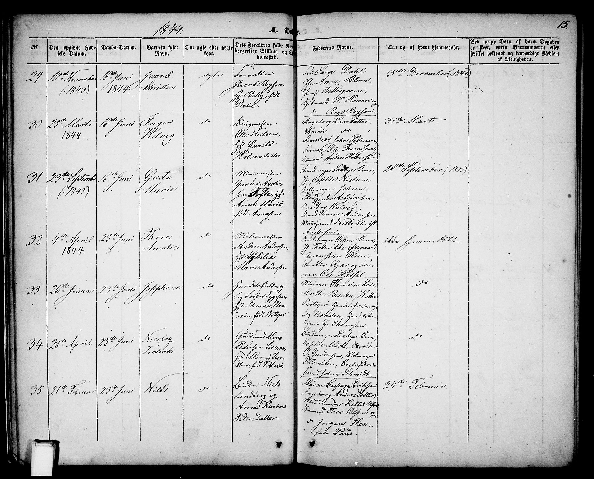 Skien kirkebøker, AV/SAKO-A-302/G/Ga/L0004: Parish register (copy) no. 4, 1843-1867, p. 15