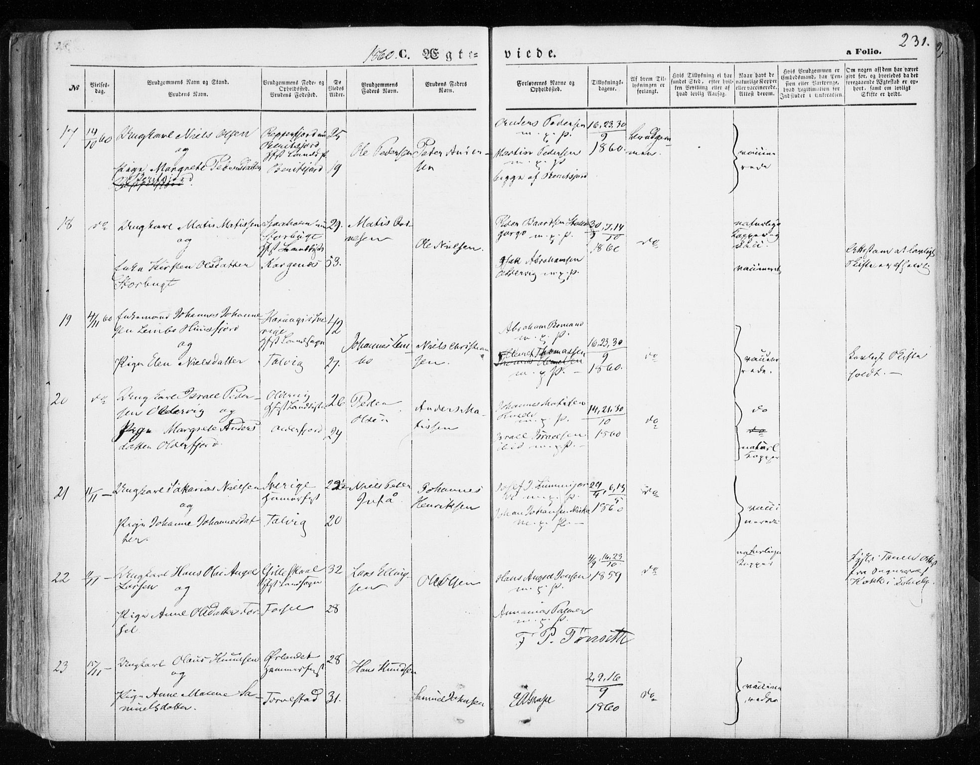 Hammerfest sokneprestkontor, AV/SATØ-S-1347/H/Ha/L0005.kirke: Parish register (official) no. 5, 1857-1869, p. 231