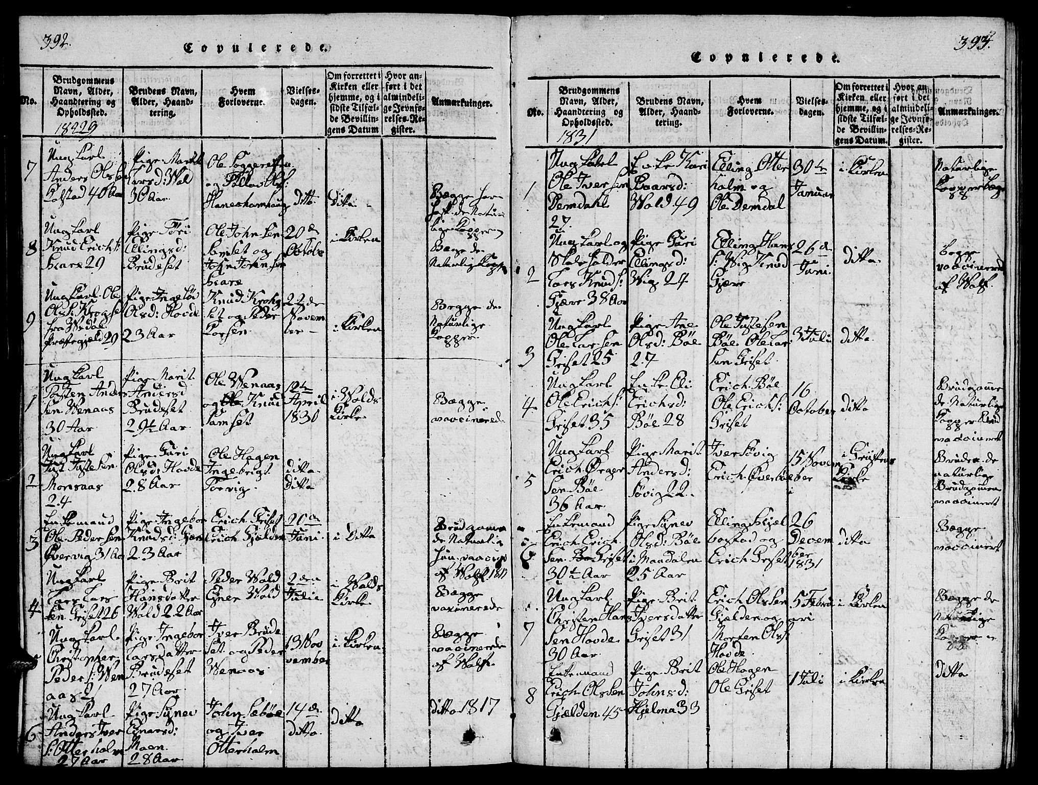 Ministerialprotokoller, klokkerbøker og fødselsregistre - Møre og Romsdal, SAT/A-1454/543/L0563: Parish register (copy) no. 543C01, 1818-1836, p. 392-393