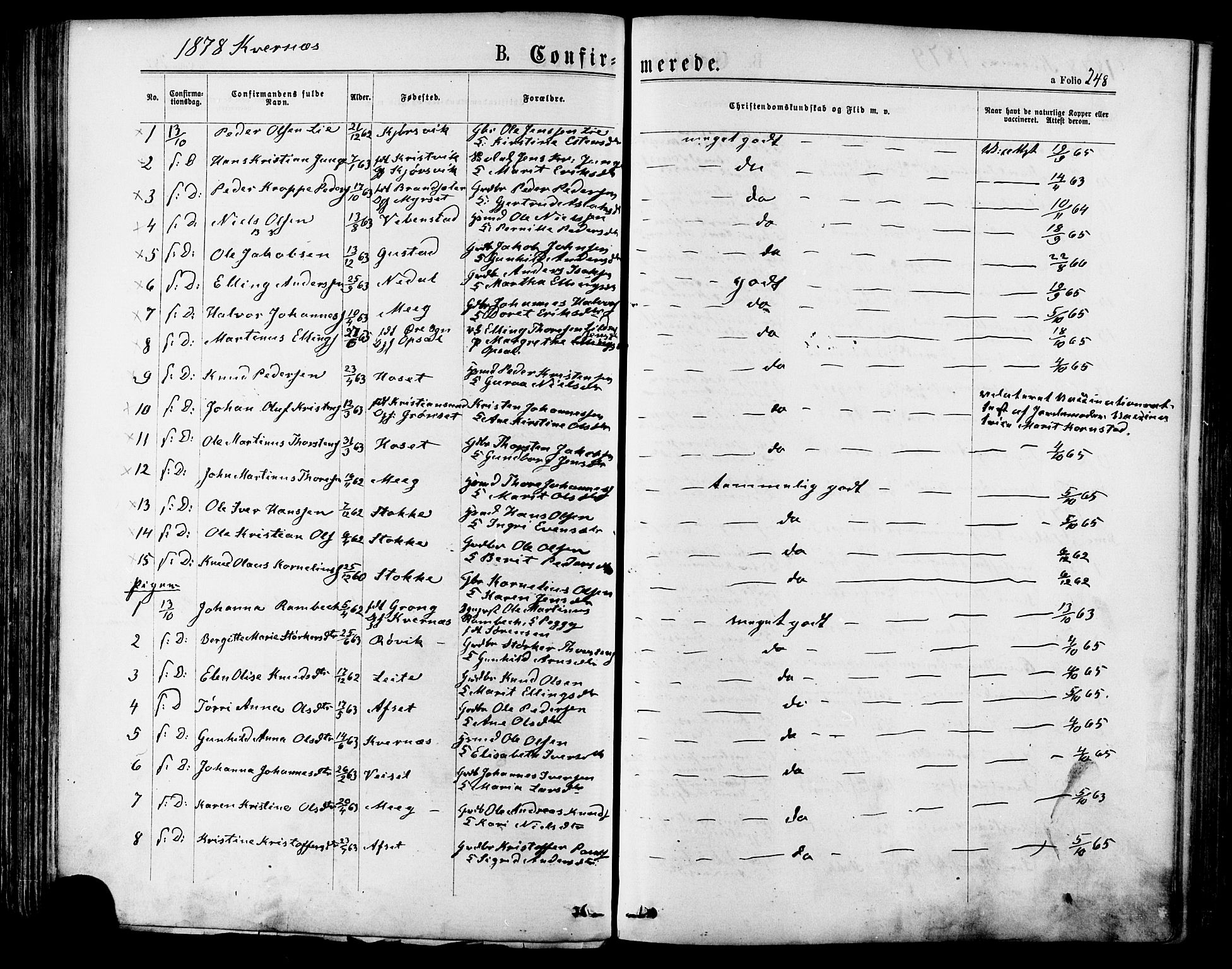 Ministerialprotokoller, klokkerbøker og fødselsregistre - Møre og Romsdal, SAT/A-1454/568/L0805: Parish register (official) no. 568A12 /1, 1869-1884, p. 248