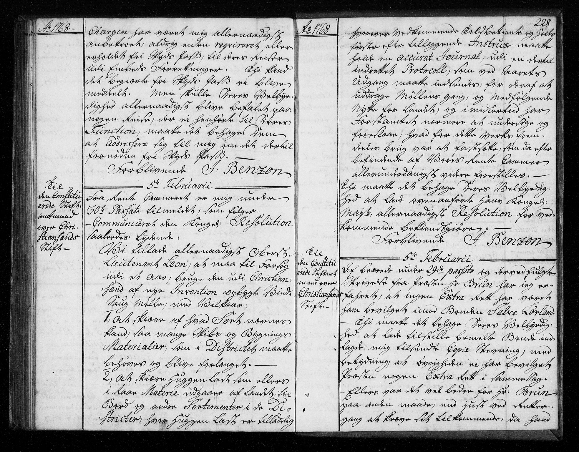 Stattholderembetet 1572-1771, AV/RA-EA-2870/Bf/L0006: Stattholderprotokoll (allmenn kopibok), 1767-1768, p. 227b-228a