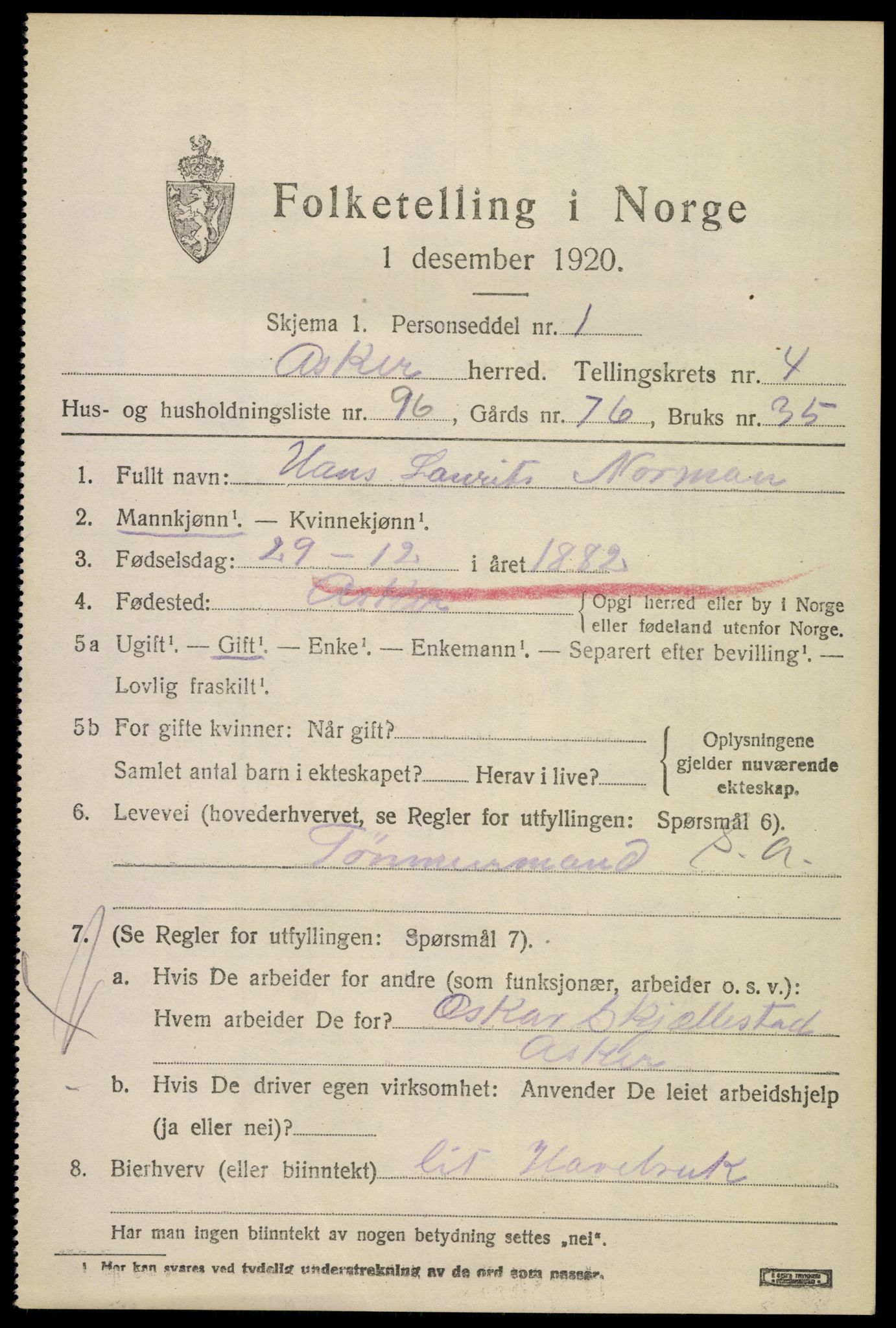 SAO, 1920 census for Asker, 1920, p. 11384