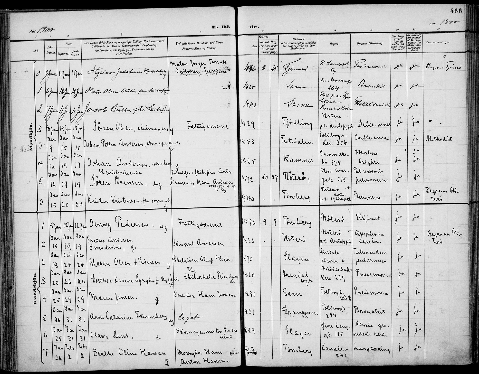 Tønsberg kirkebøker, AV/SAKO-A-330/F/Fa/L0013: Parish register (official) no. I 13, 1900-1913, p. 466