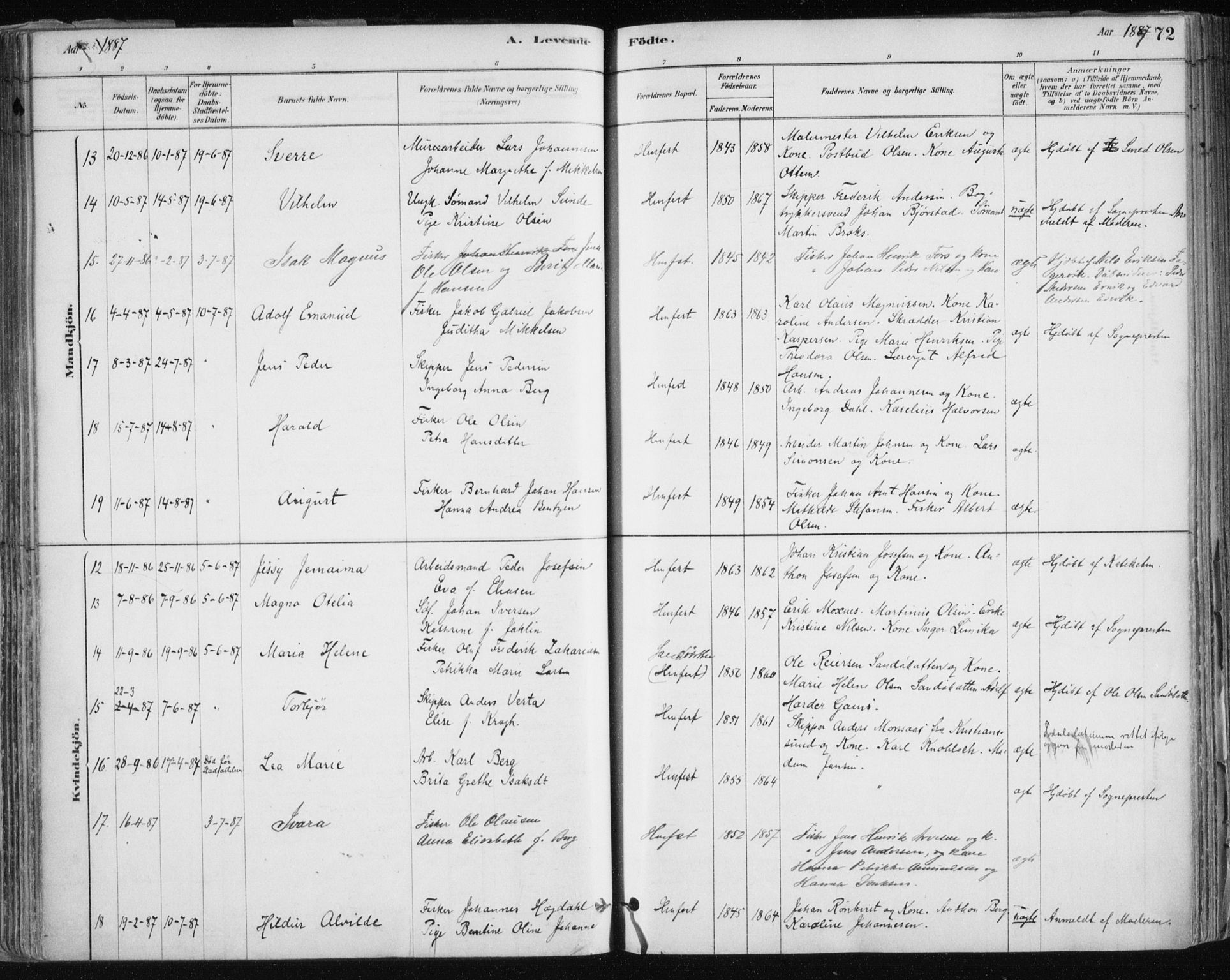 Hammerfest sokneprestkontor, SATØ/S-1347/H/Ha/L0008.kirke: Parish register (official) no. 8, 1878-1889, p. 72