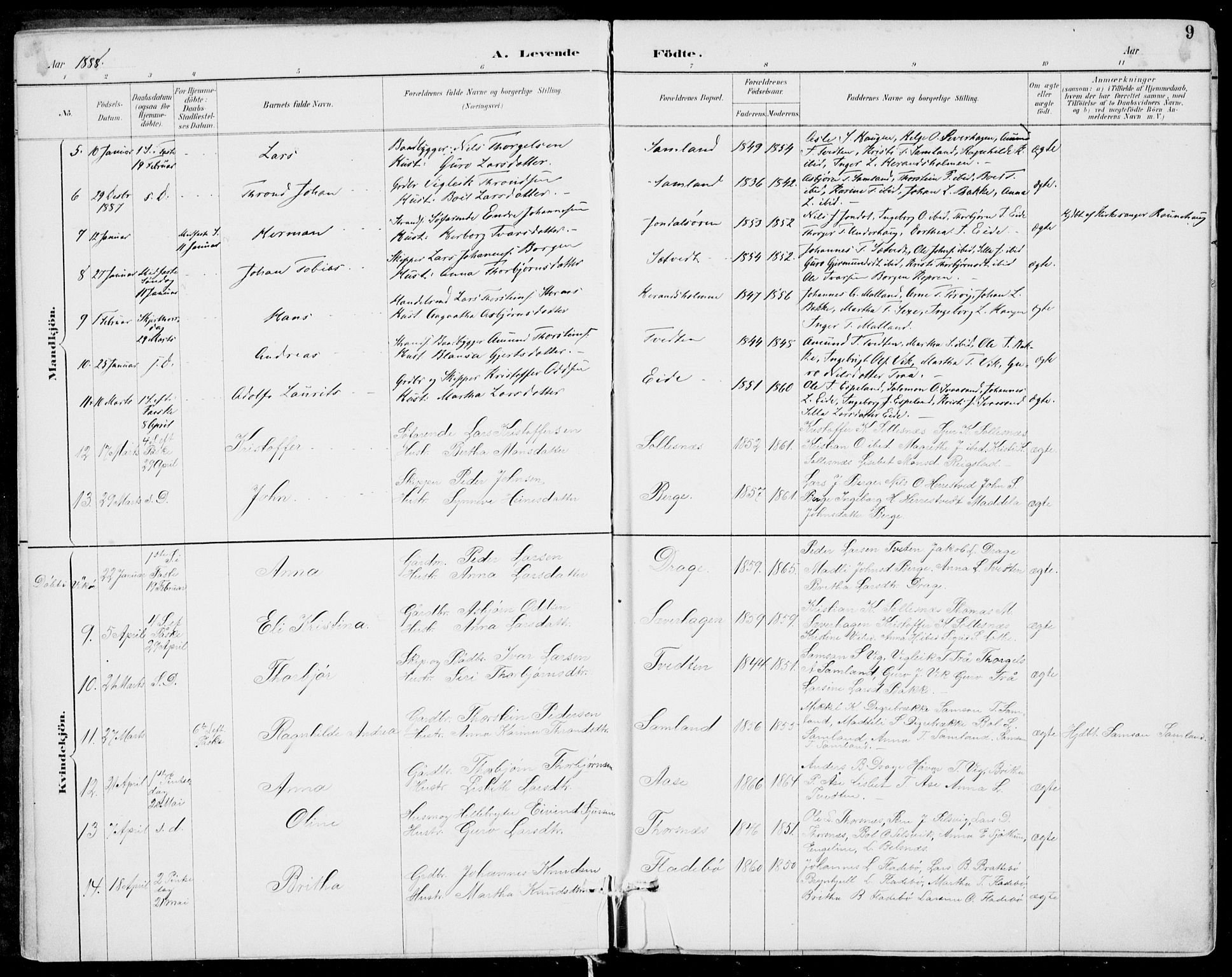 Strandebarm sokneprestembete, AV/SAB-A-78401/H/Haa: Parish register (official) no. E  1, 1886-1908, p. 9