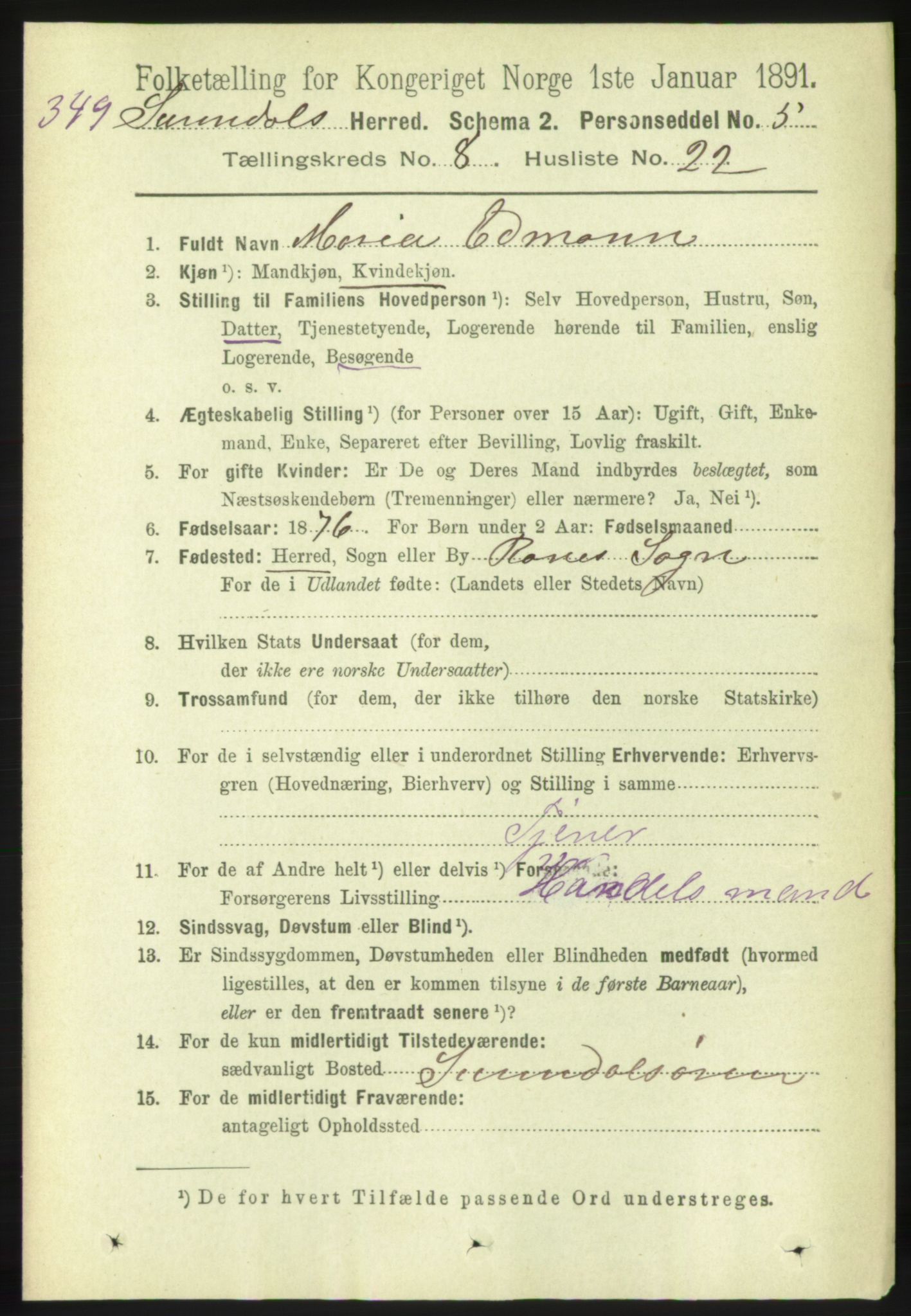 RA, 1891 census for 1566 Surnadal, 1891, p. 2213