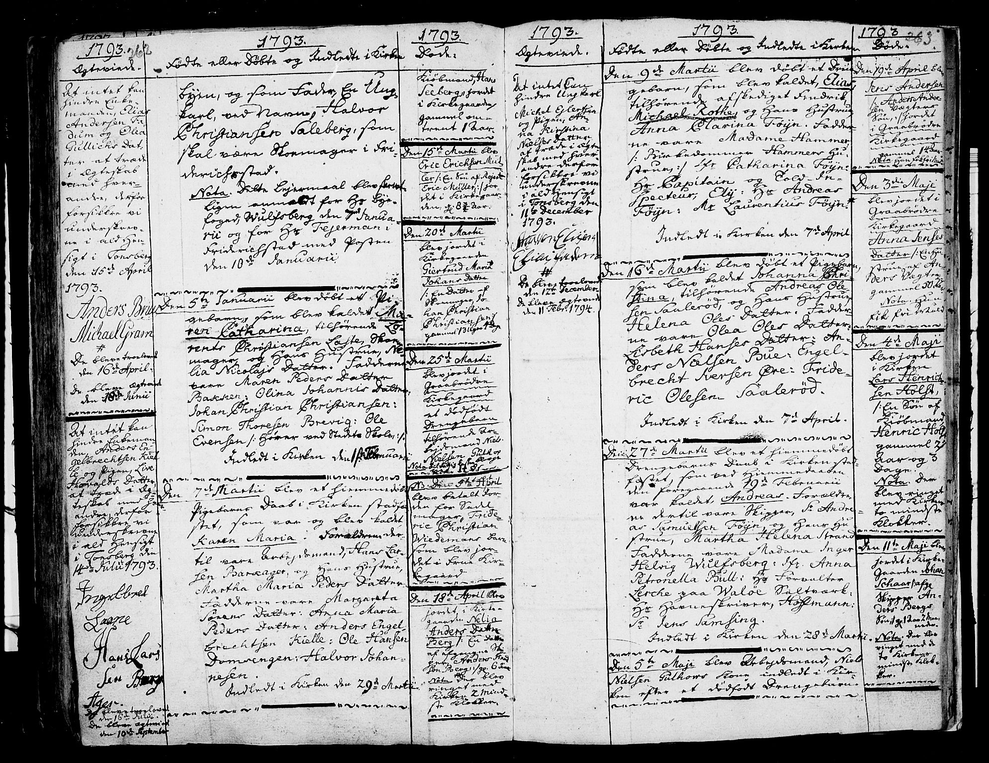 Tønsberg kirkebøker, AV/SAKO-A-330/F/Fb/L0001: Parish register (official) no. II 1, 1690-1796, p. 262-263