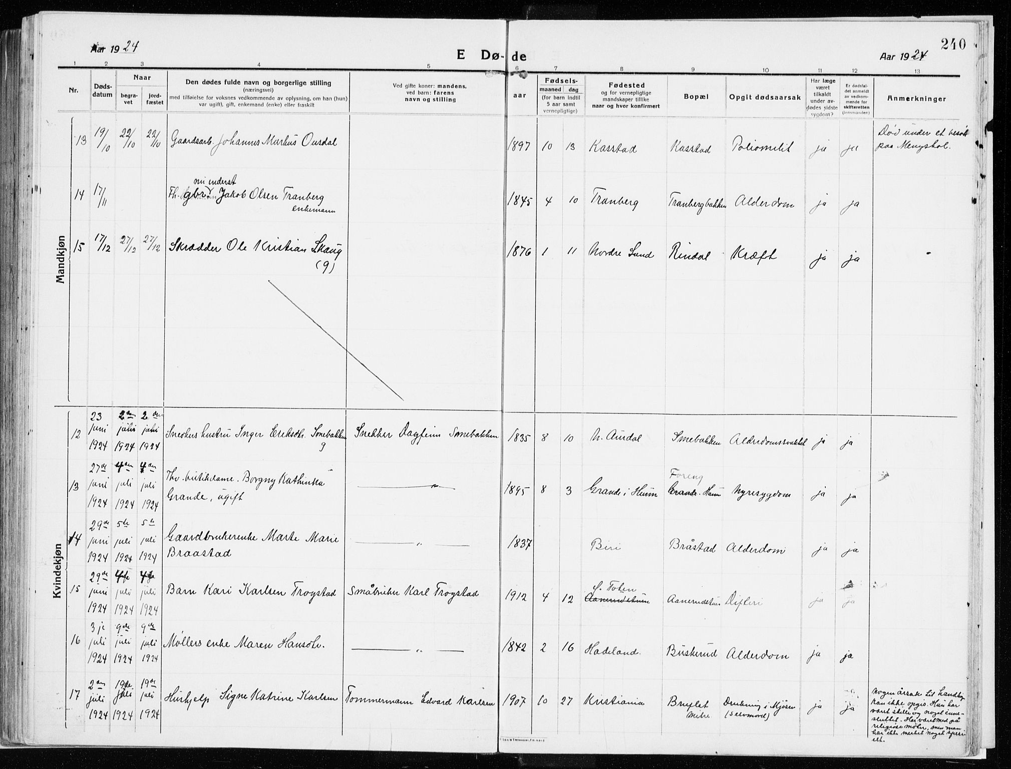 Vardal prestekontor, SAH/PREST-100/H/Ha/Haa/L0017: Parish register (official) no. 17, 1915-1929, p. 240