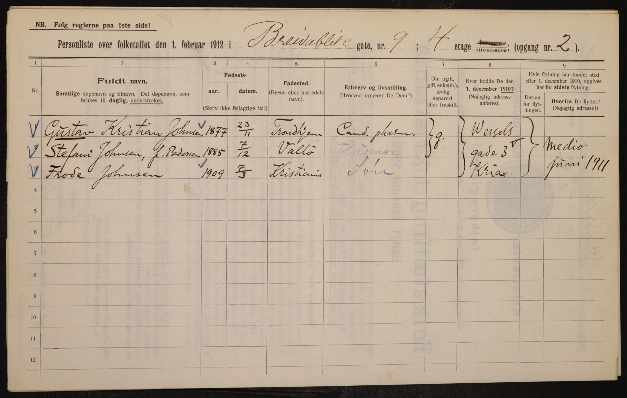 OBA, Municipal Census 1912 for Kristiania, 1912, p. 7976