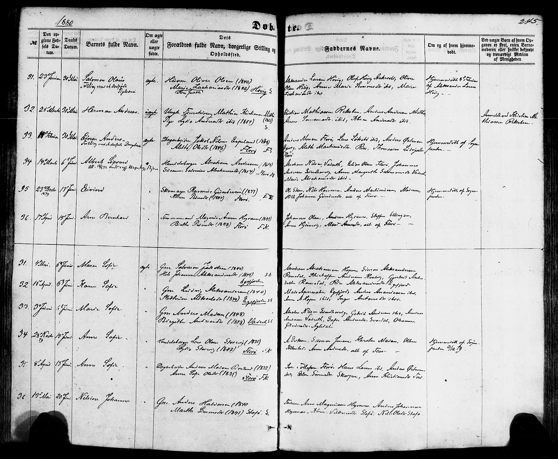 Kinn sokneprestembete, SAB/A-80801/H/Haa/Haaa/L0006: Parish register (official) no. A 6, 1857-1885, p. 245