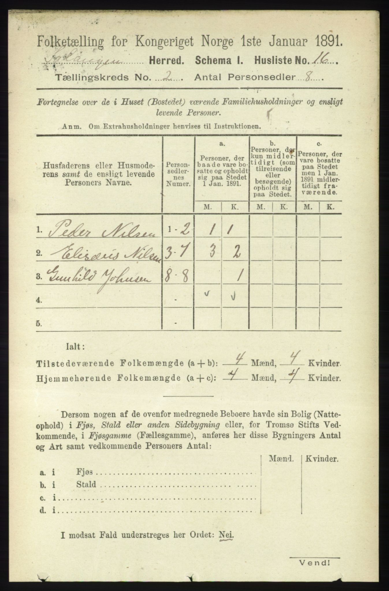 RA, 1891 census for 1921 Salangen, 1891, p. 490