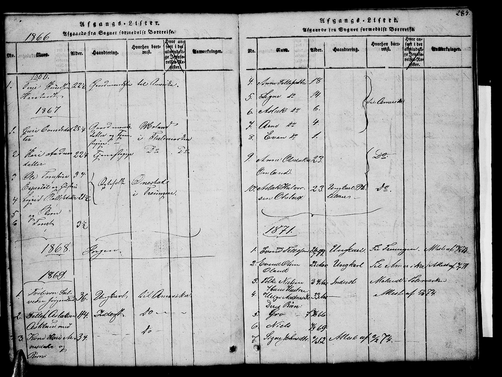 Åmli sokneprestkontor, SAK/1111-0050/F/Fb/Fba/L0001: Parish register (copy) no. B 1, 1816-1890, p. 285