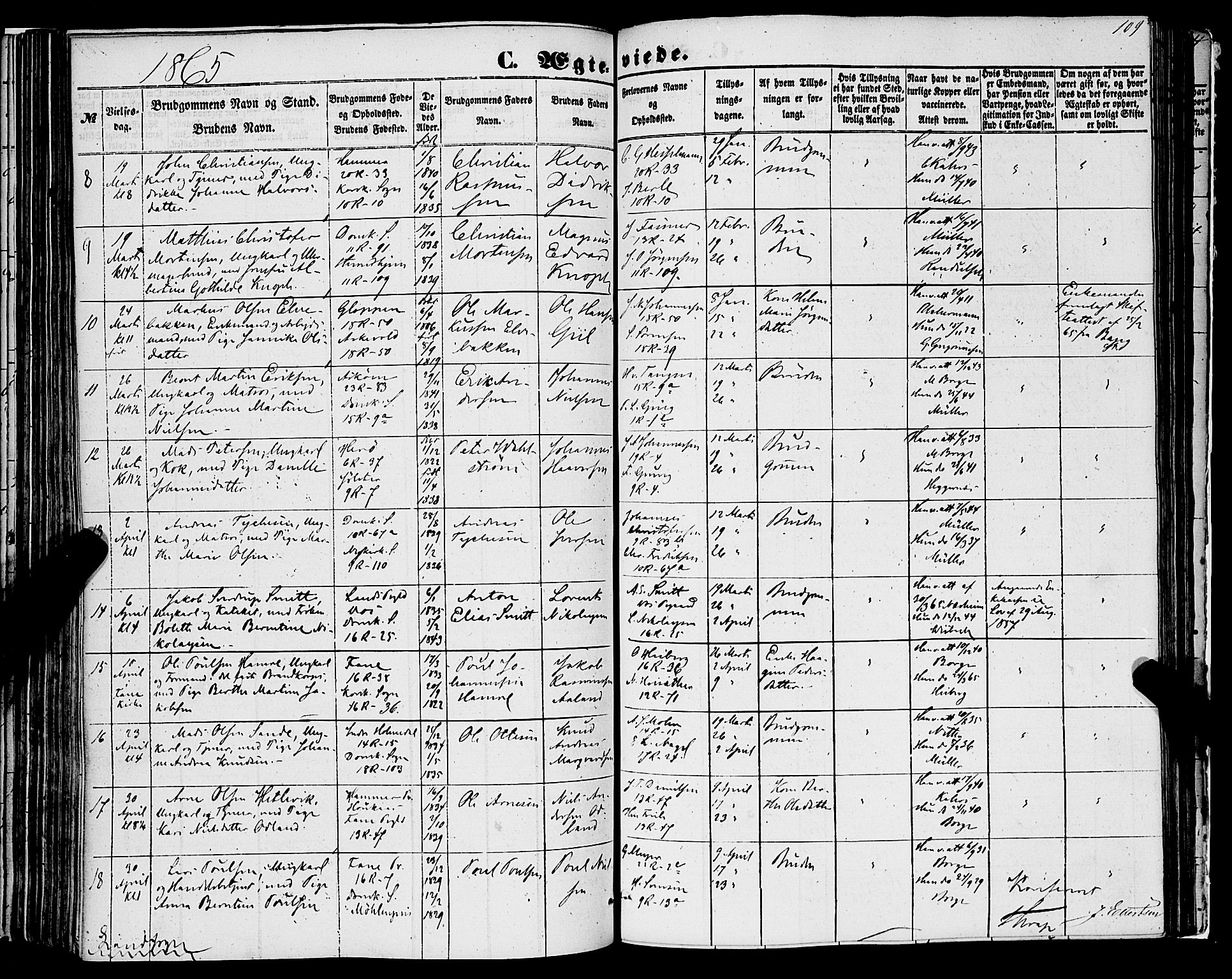 Domkirken sokneprestembete, AV/SAB-A-74801/H/Haa/L0034: Parish register (official) no. D 2, 1853-1874, p. 109