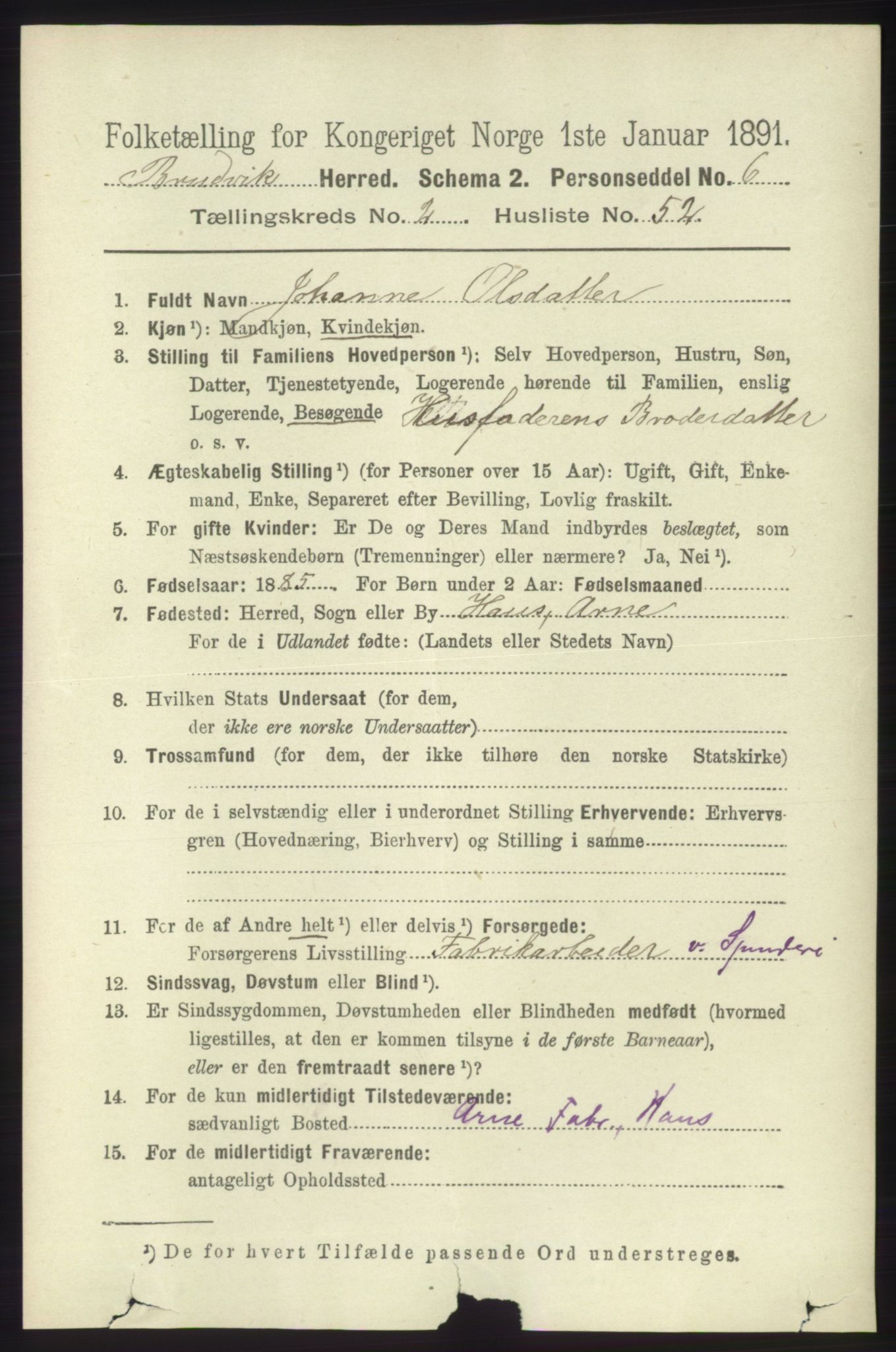 RA, 1891 census for 1251 Bruvik, 1891, p. 788