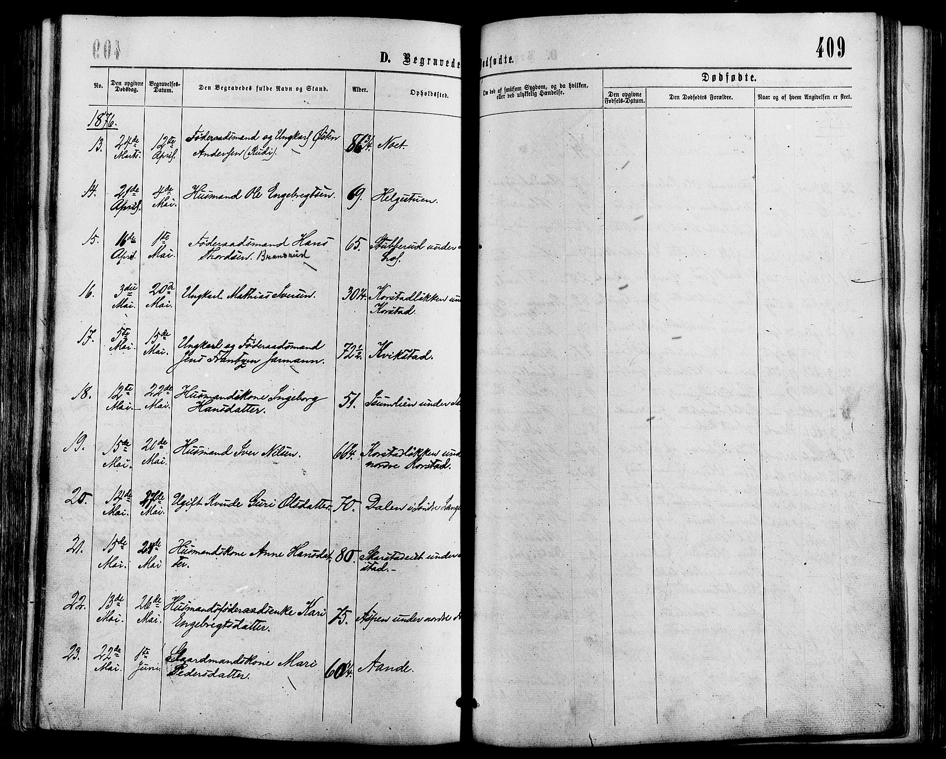Sør-Fron prestekontor, SAH/PREST-010/H/Ha/Haa/L0002: Parish register (official) no. 2, 1864-1880, p. 409