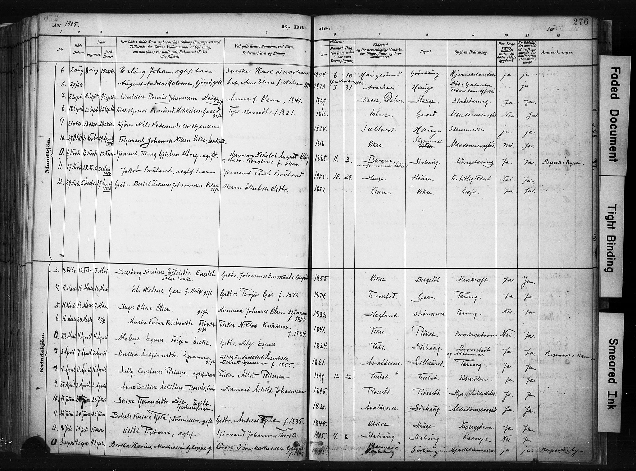 Haugesund sokneprestkontor, SAST/A -101863/H/Ha/Haa/L0004: Parish register (official) no. A 4, 1886-1908, p. 276