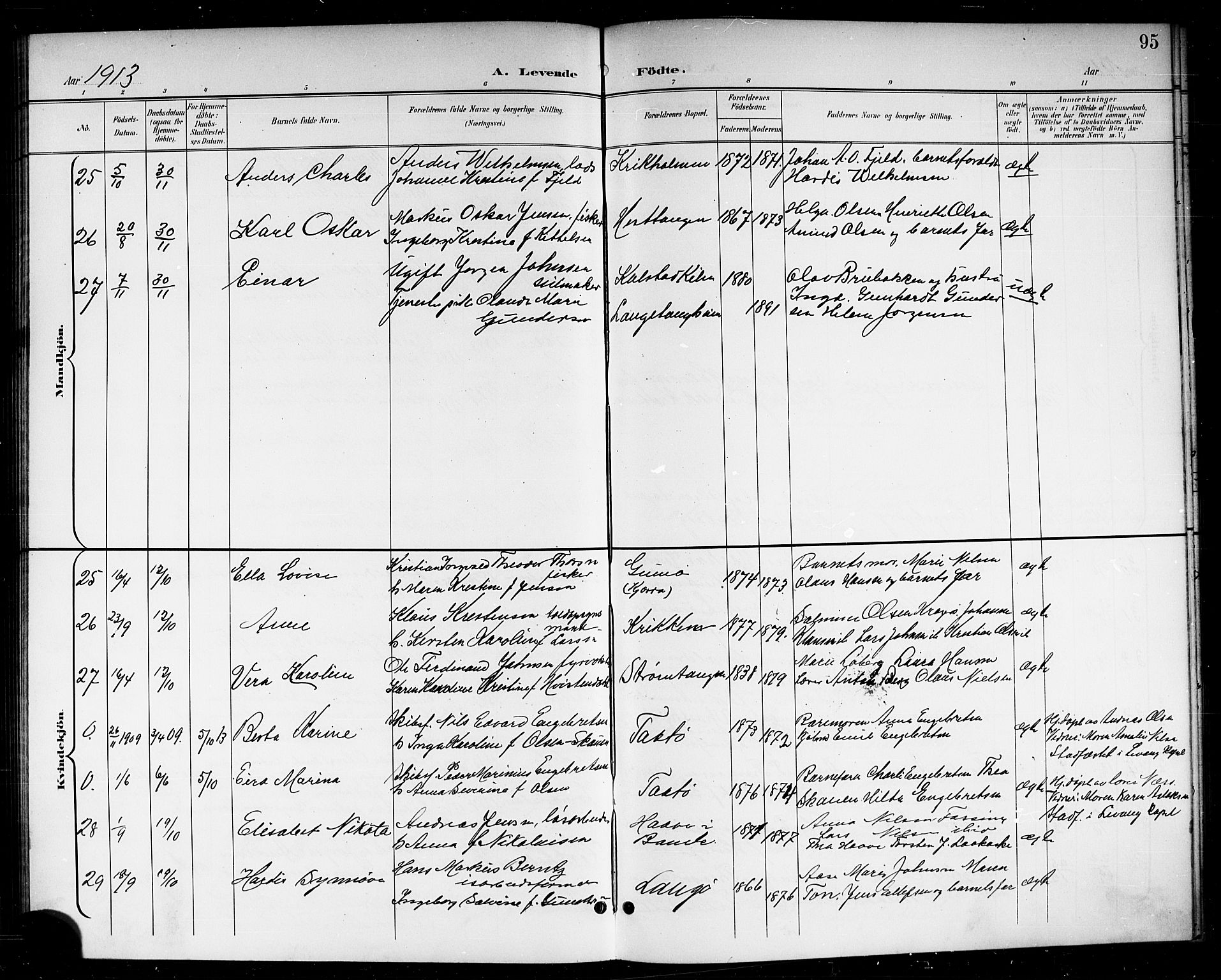 Skåtøy kirkebøker, SAKO/A-304/G/Ga/L0004: Parish register (copy) no. I 4, 1898-1916, p. 95