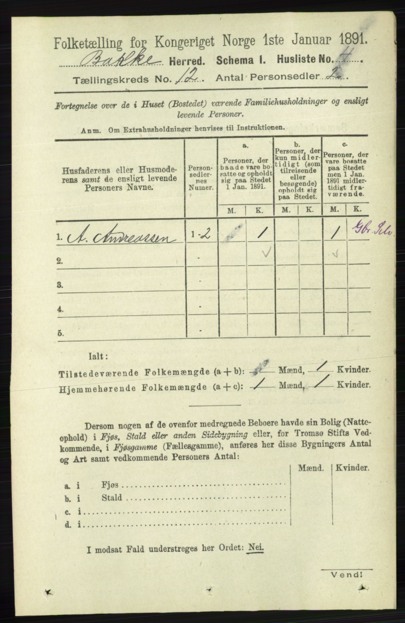 RA, 1891 census for 1045 Bakke, 1891, p. 2382