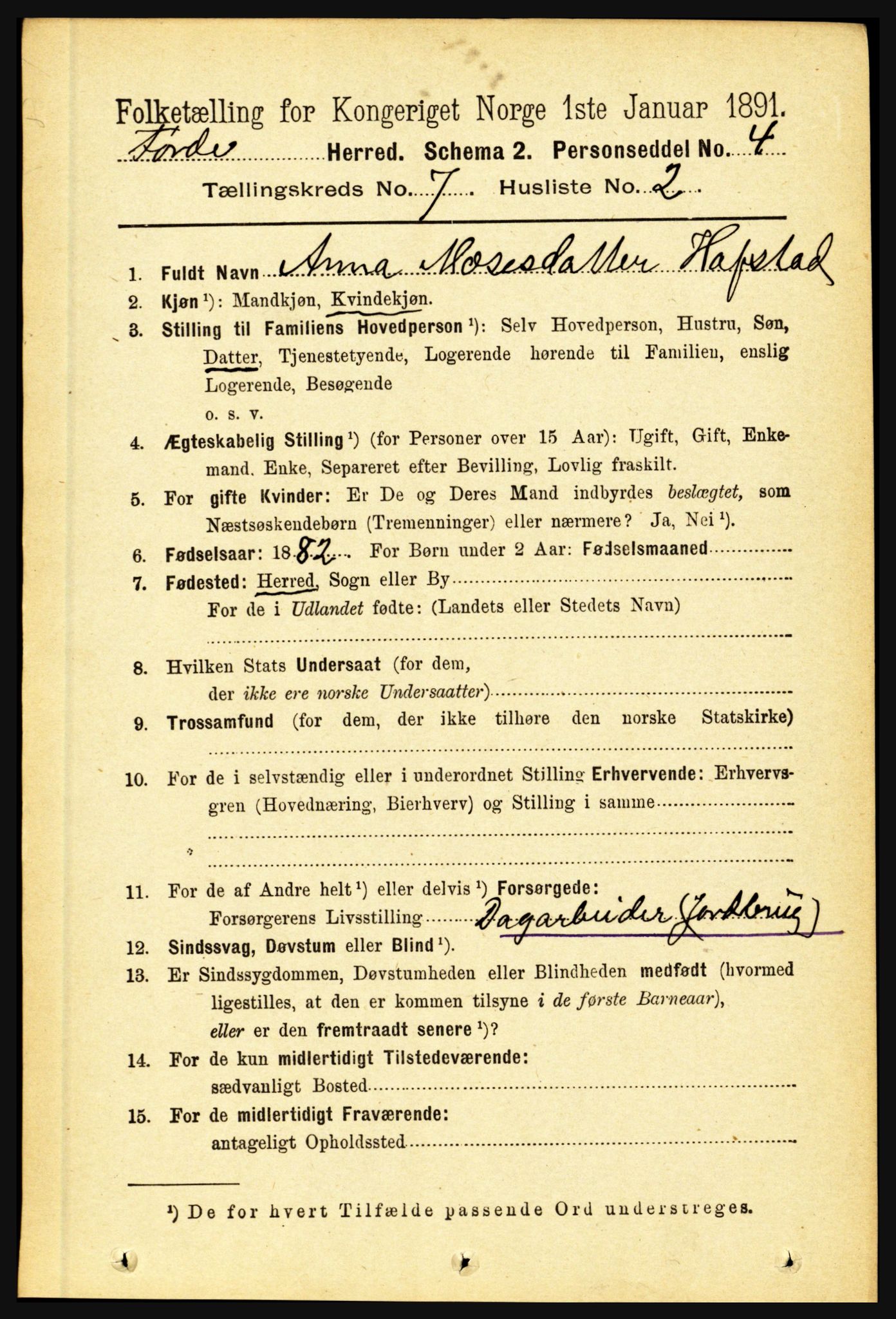 RA, 1891 census for 1432 Førde, 1891, p. 2507