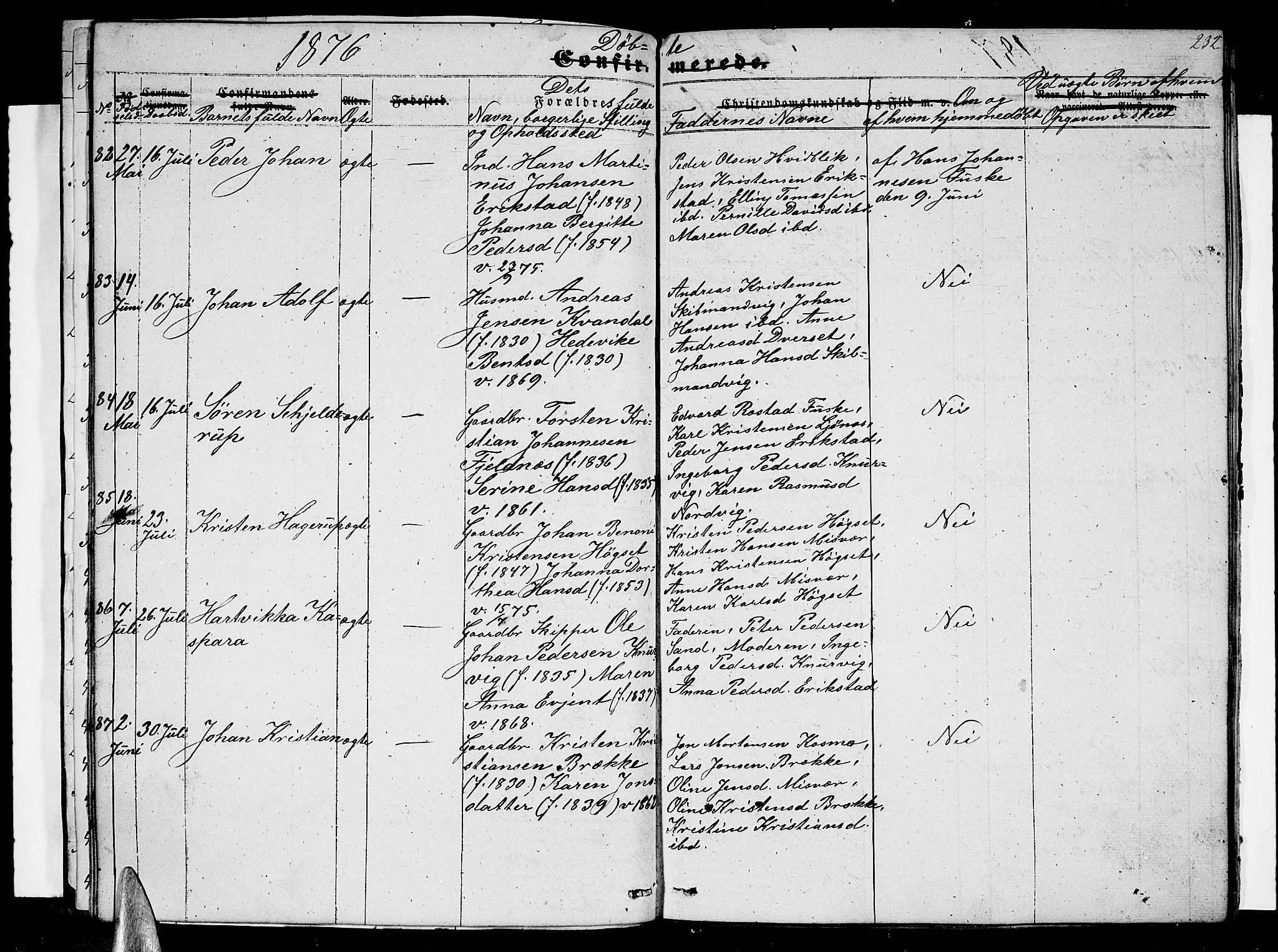 Ministerialprotokoller, klokkerbøker og fødselsregistre - Nordland, AV/SAT-A-1459/852/L0753: Parish register (copy) no. 852C04, 1856-1877, p. 232