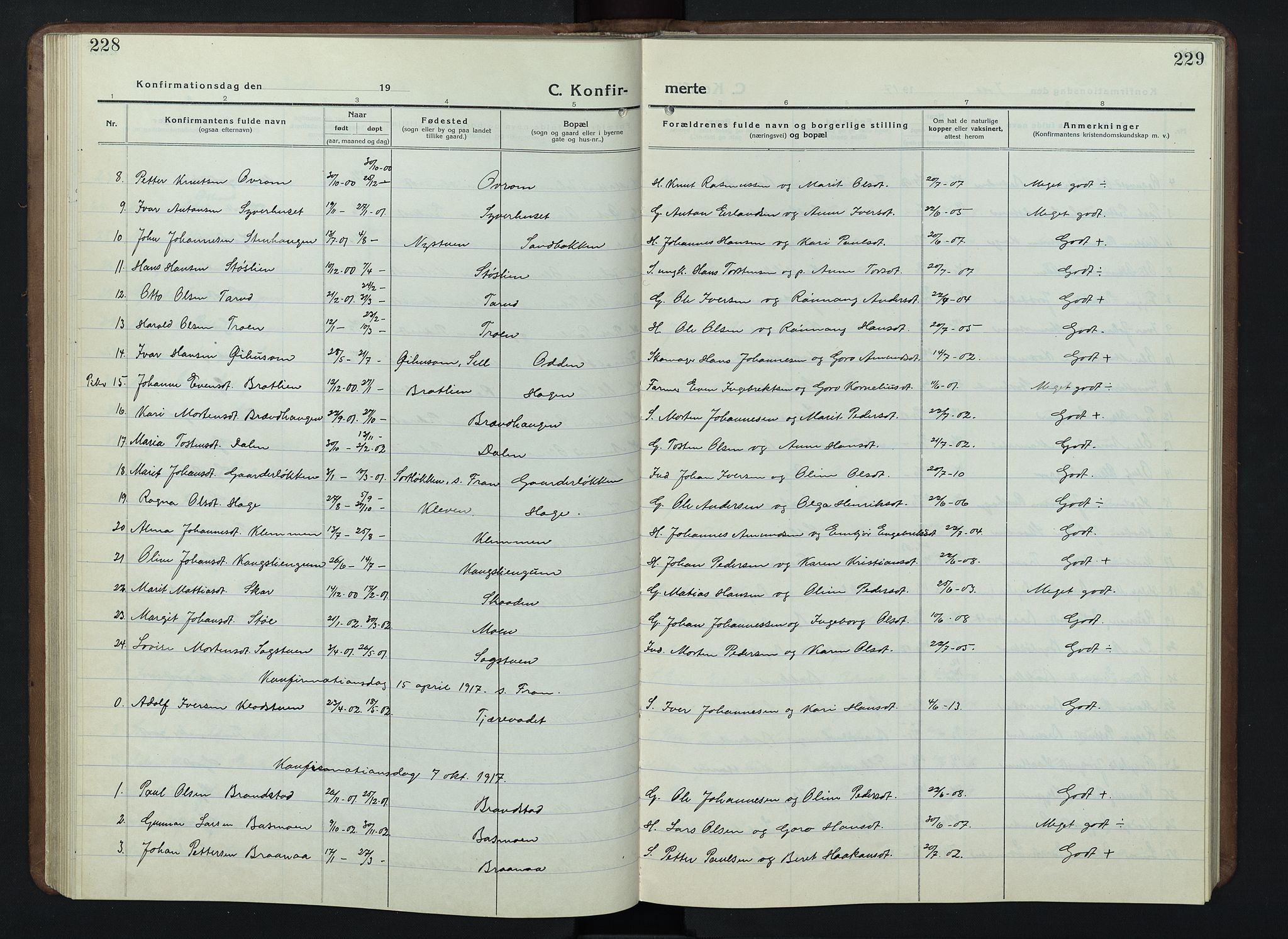 Nord-Fron prestekontor, SAH/PREST-080/H/Ha/Hab/L0007: Parish register (copy) no. 7, 1915-1946, p. 228-229