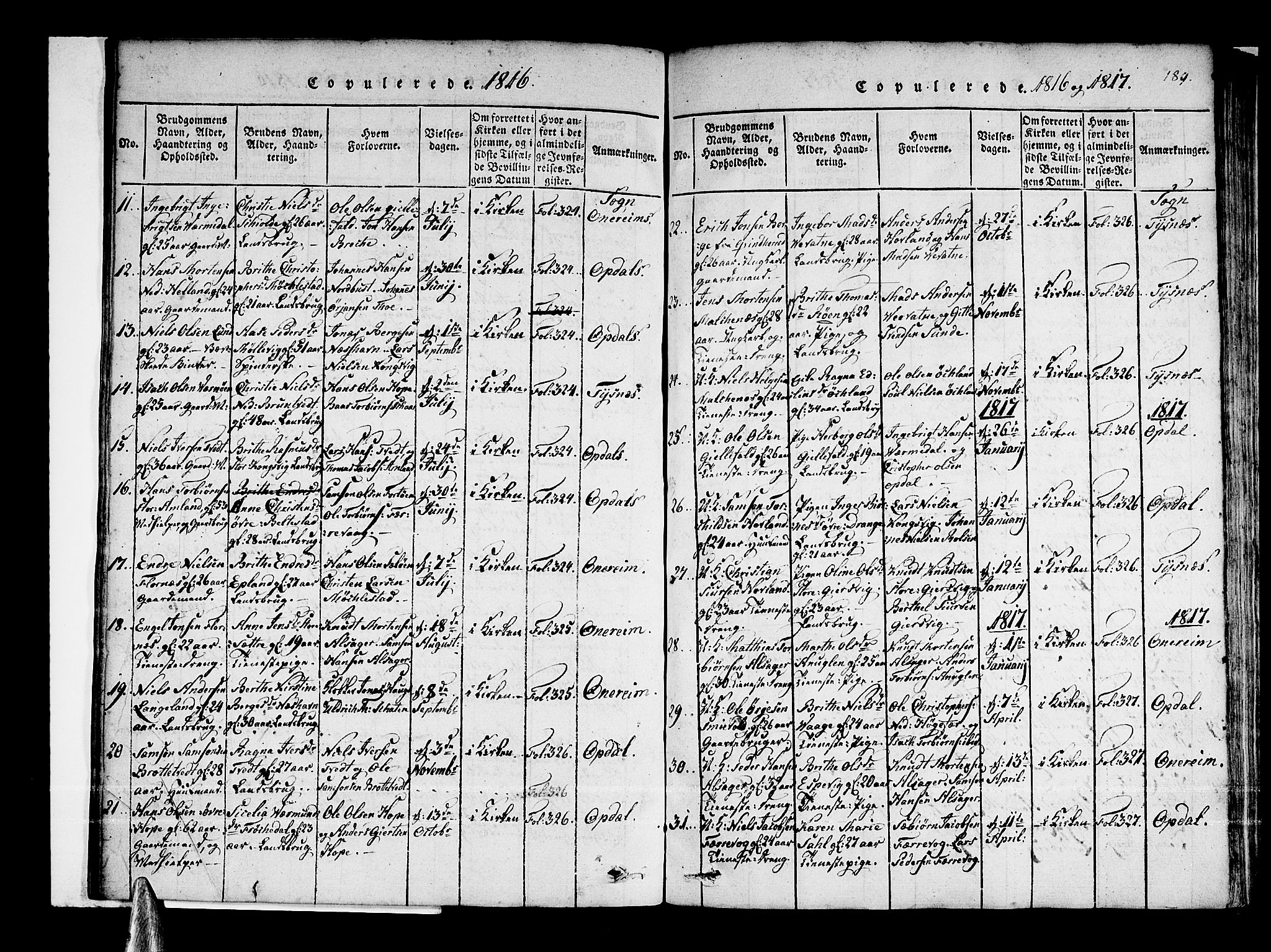 Tysnes sokneprestembete, SAB/A-78601/H/Haa: Parish register (official) no. A 7, 1816-1826, p. 189
