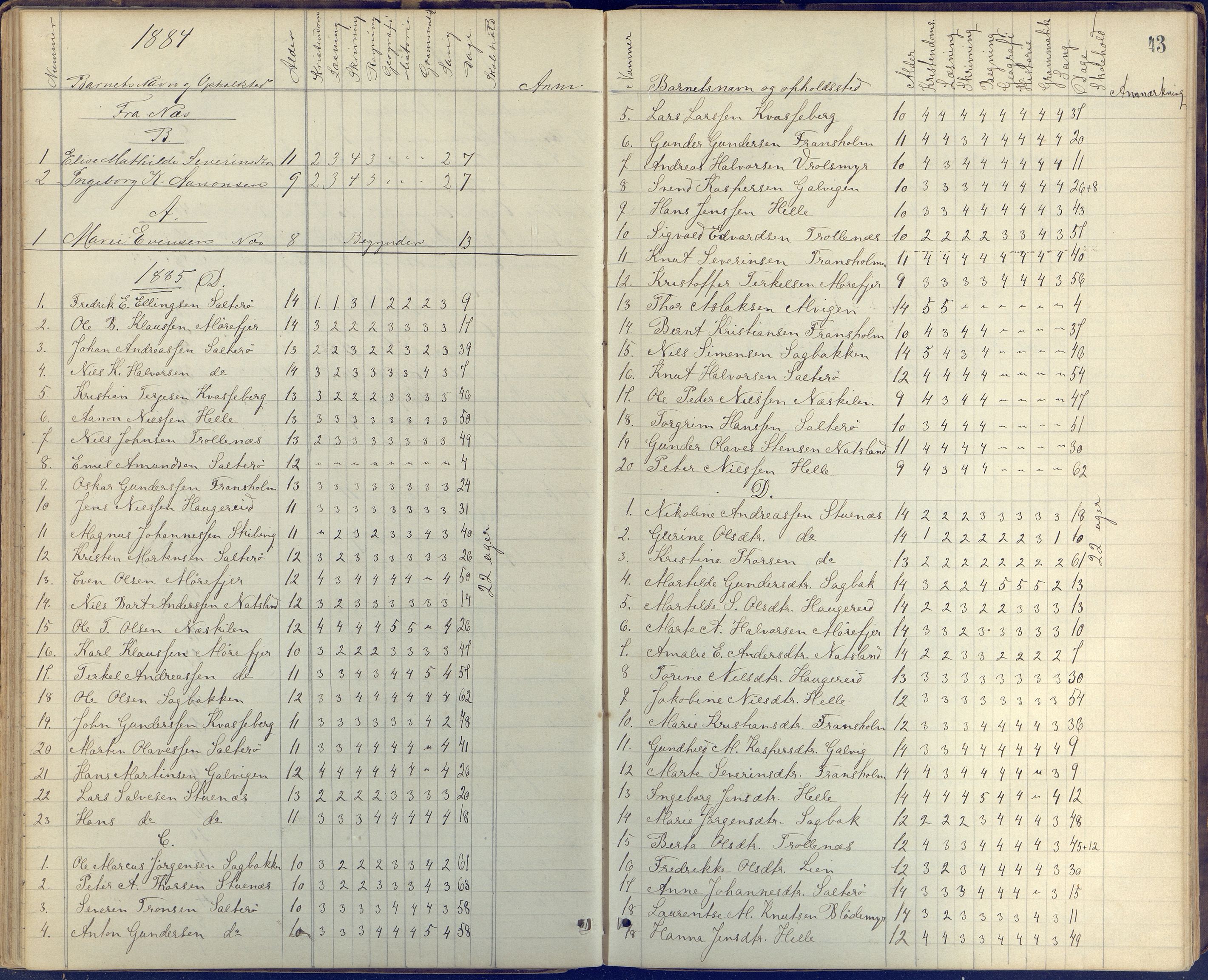 Stokken kommune, AAKS/KA0917-PK/04/04c/L0005: Skoleprotokoll frivillig skole Stokken, 1865-1903, p. 43