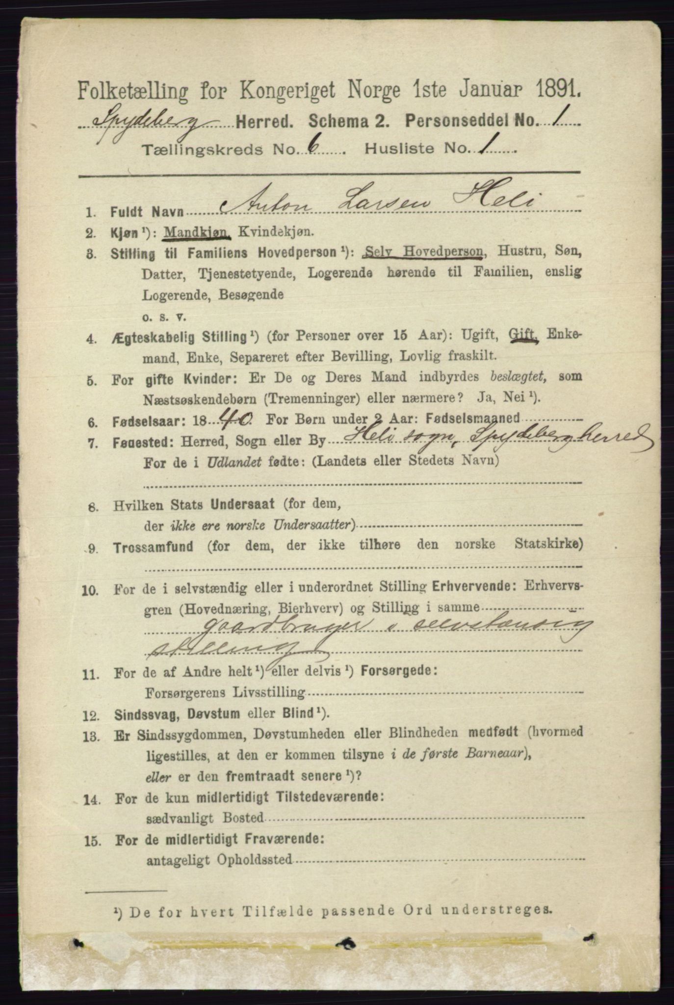 RA, 1891 census for 0123 Spydeberg, 1891, p. 2837